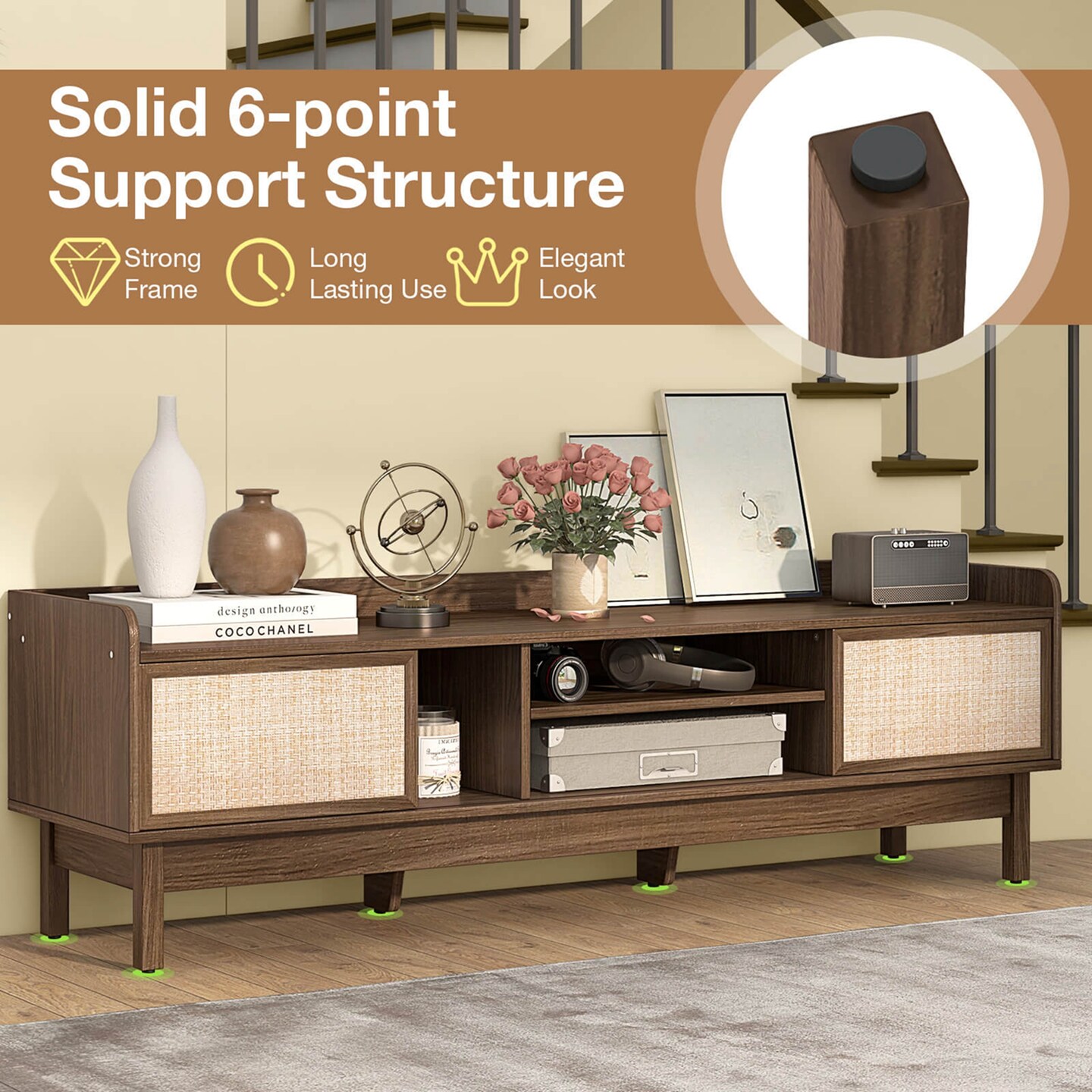 Costway Wooden TV Stand for TVs up to 65&#x22; with Storage Adjustable Shelf &#x26; Sliding Doors Walnut