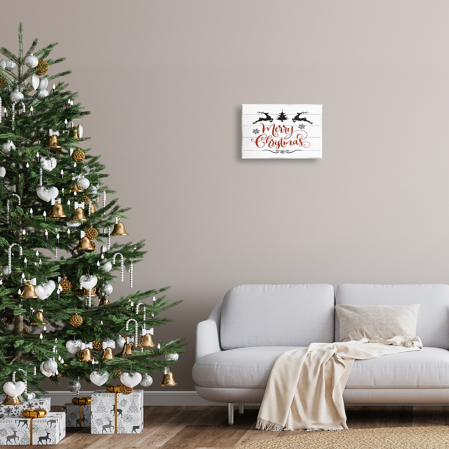 Stupell Industries Merry Christmas with Reindeer Wall Plaque Art