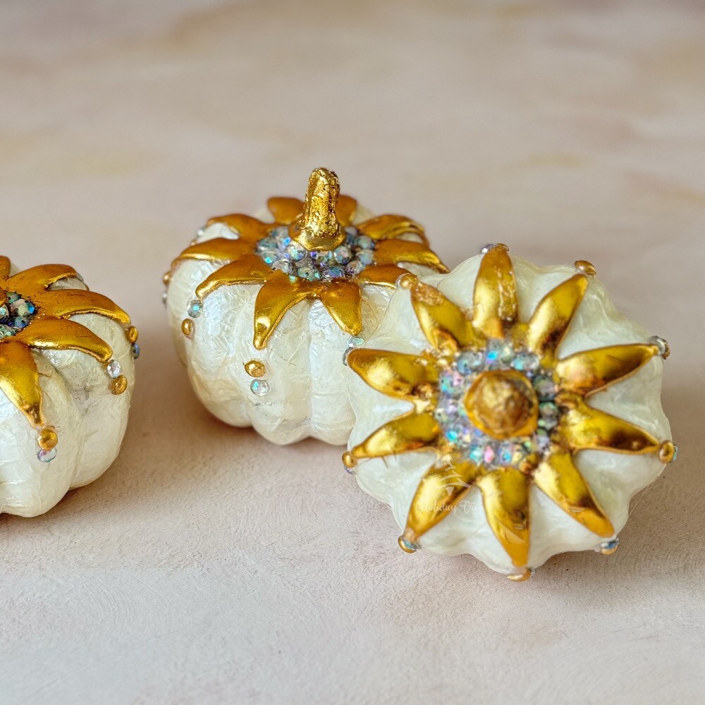 Capiz Ivory Jeweled Pumpkin | Mini | Set of 3