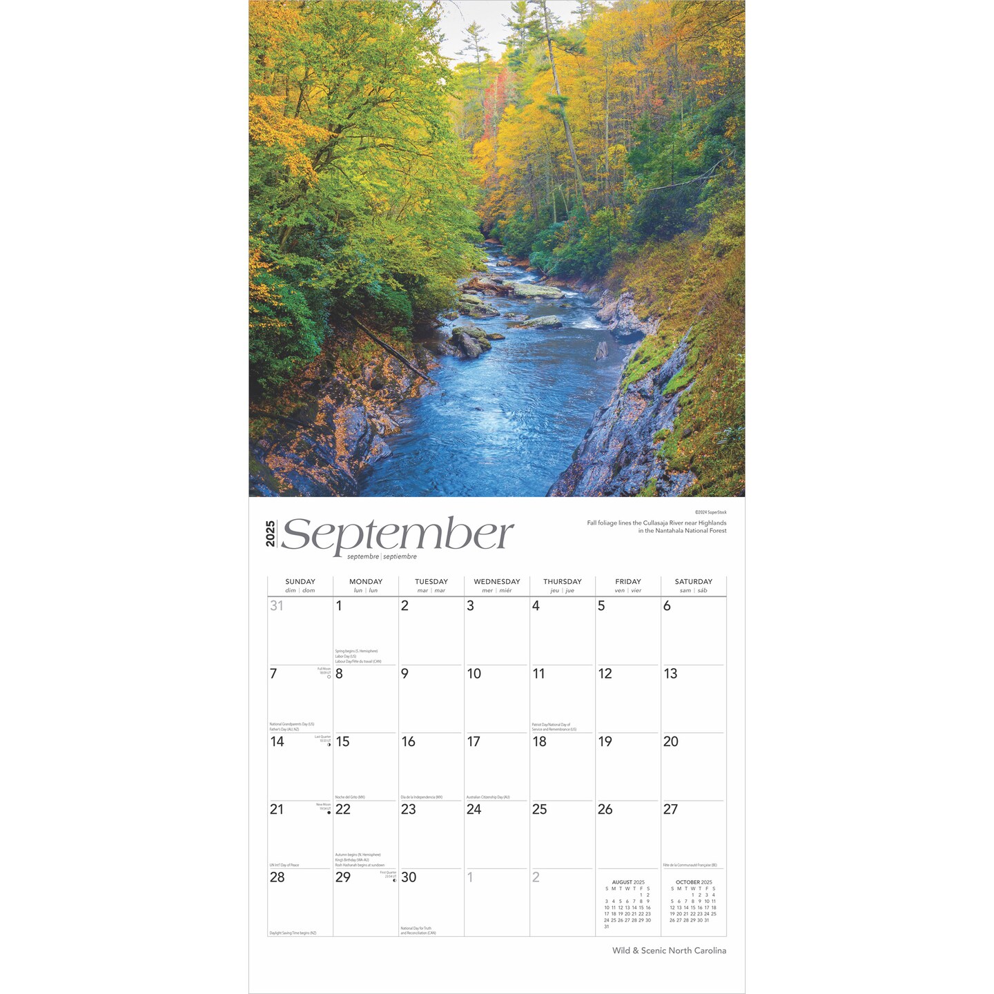 North Carolina Wild &#x26; Scenic | 2025 12 x 24 Inch Monthly Square Wall Calendar | Plastic-Free | BrownTrout | USA United States of America Southeast State Nature