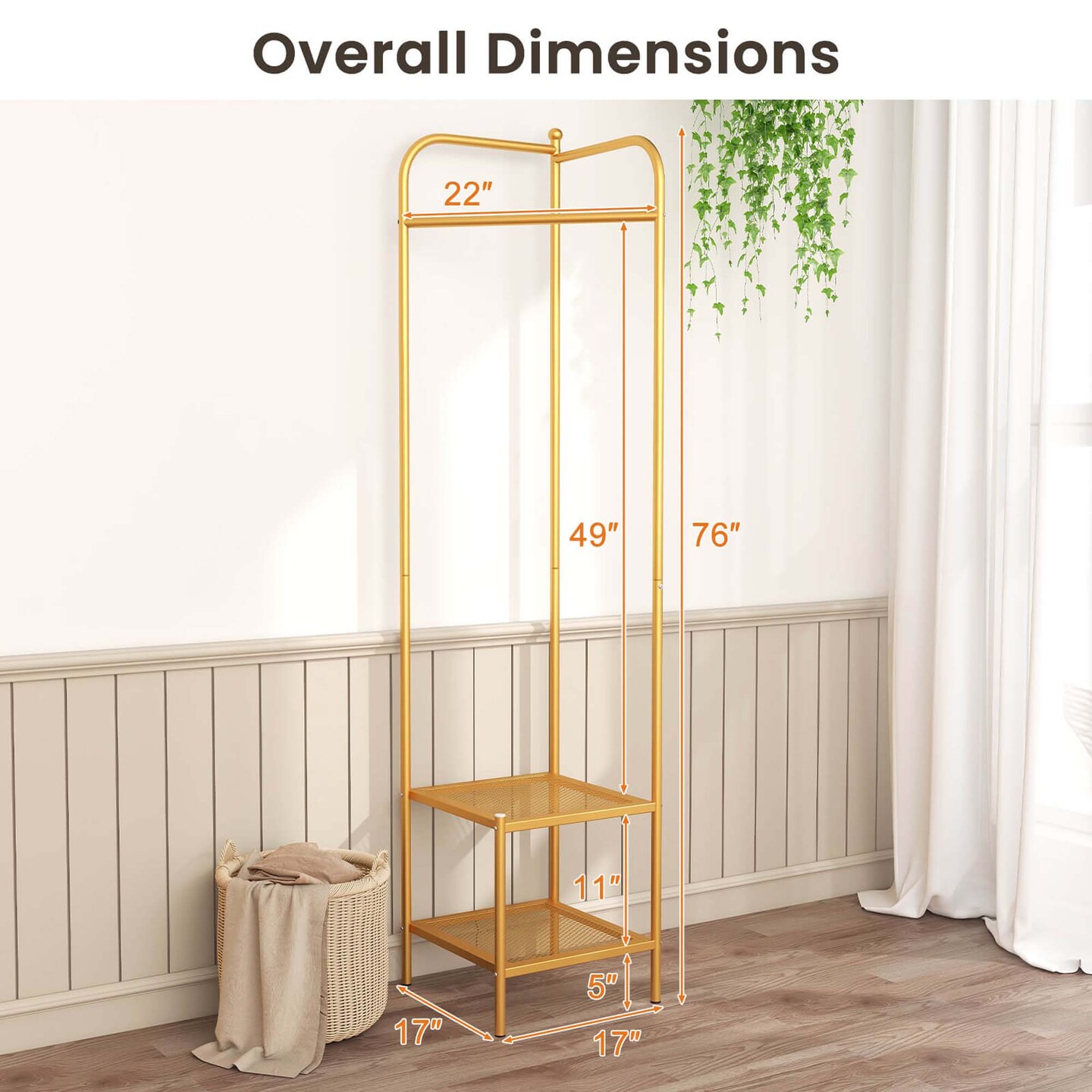 Costway Corner Coat Rack with Shelves Freestanding Hall Tree with Top Hanger Black/Golden/White