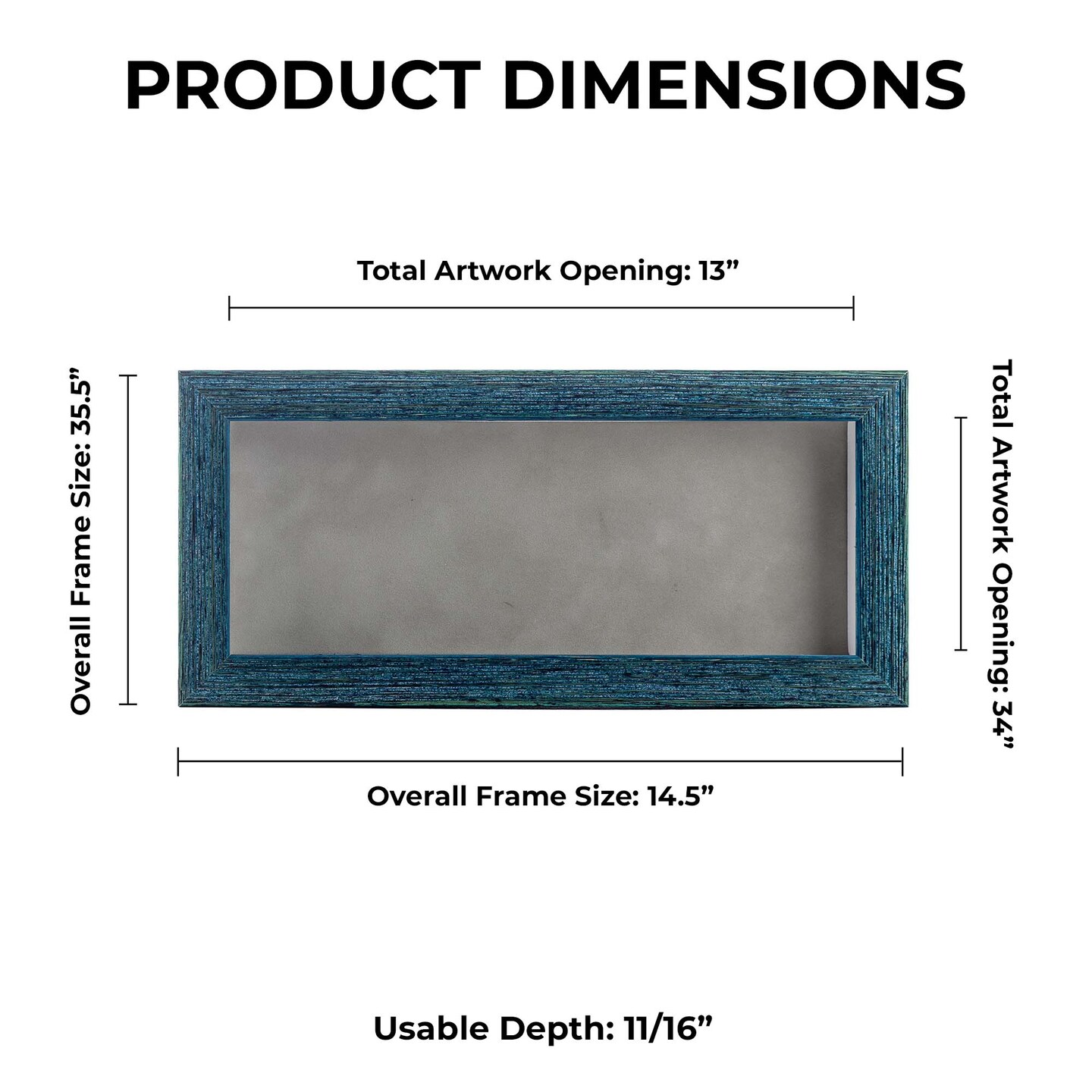 Rustic Blue Wood Shadow Box Frame with Acrylic Front - Light Brown Suede Backing, 30 Sizes