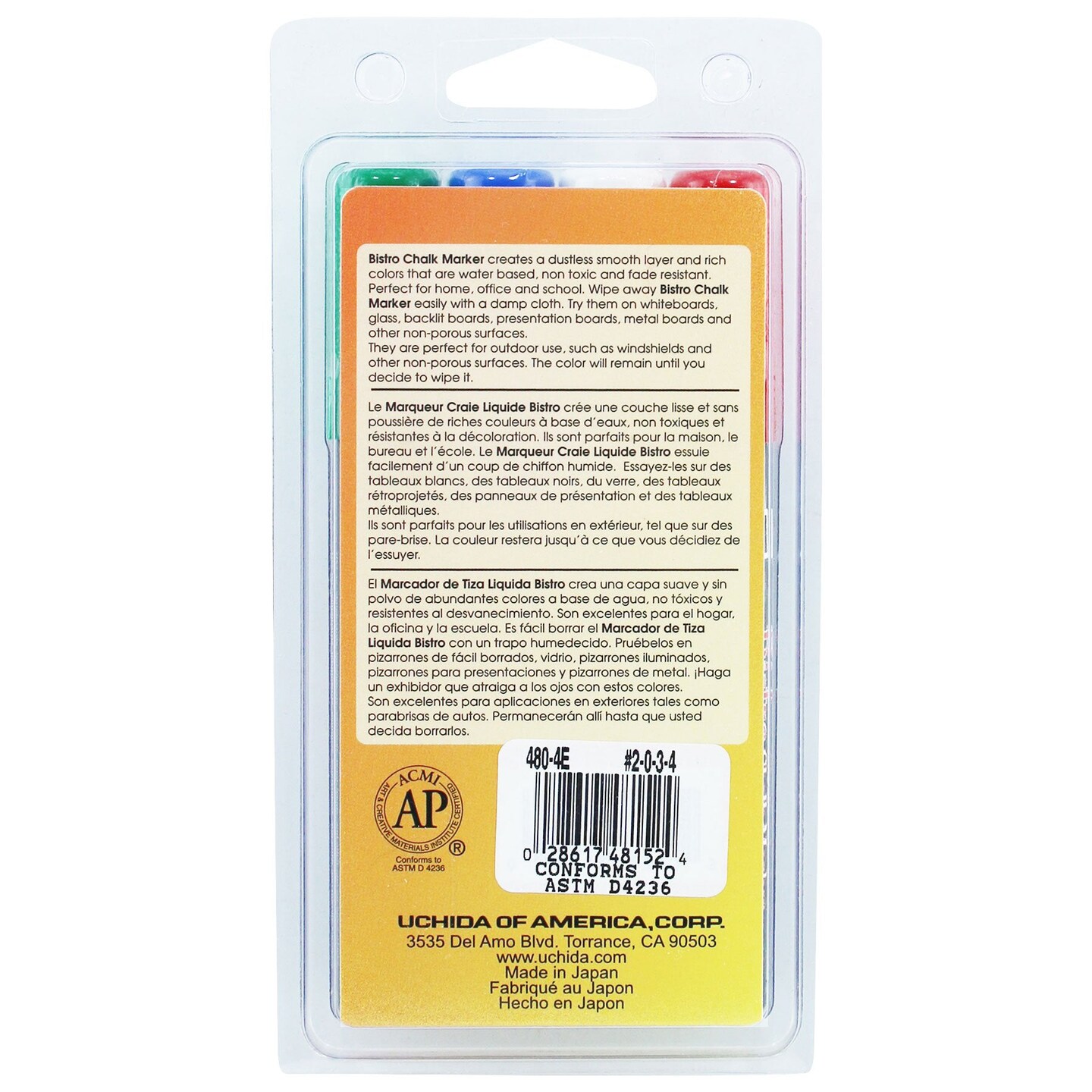 Broad Point Chalk Marker Broad Tip Set 4ED, Fluorescent Red, Blue, Green, White