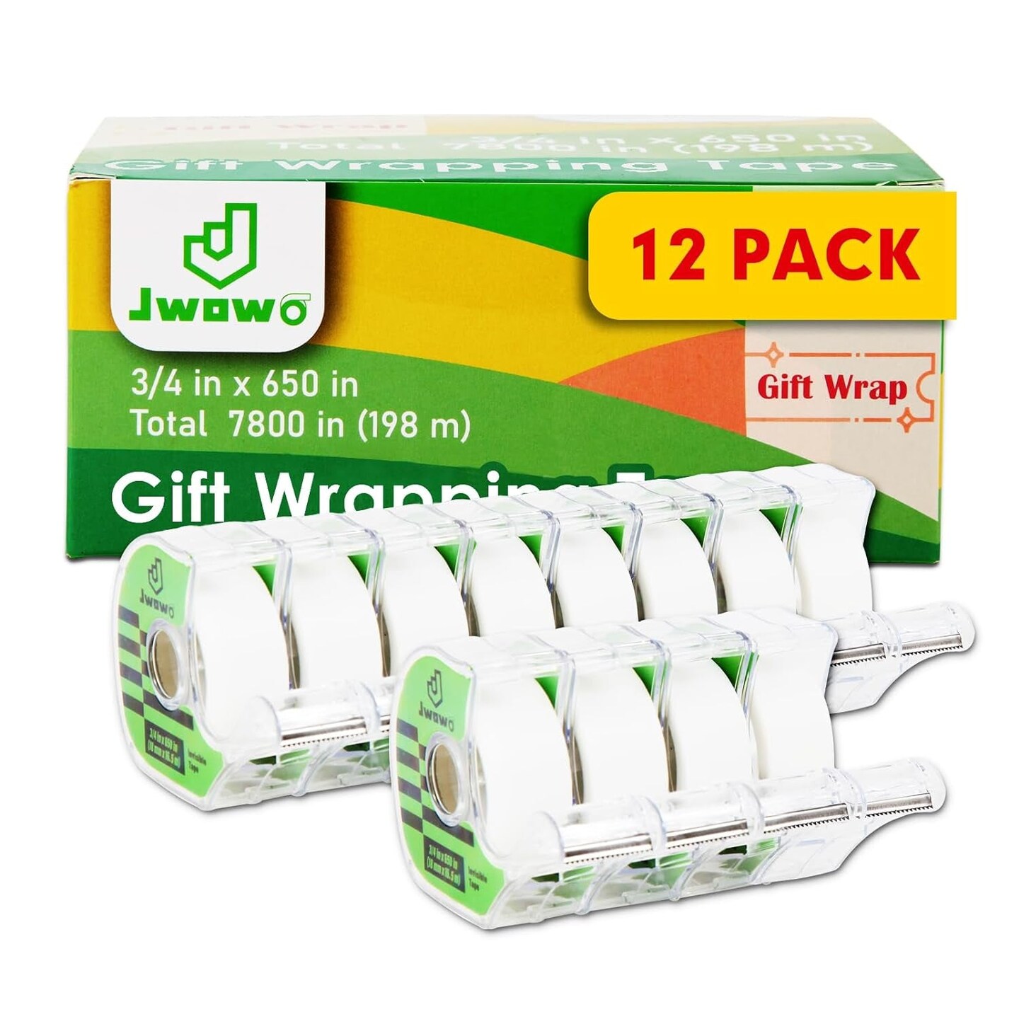 Tape, Clear Tape, Transparent Tape for Office, Matte Finish, 3/4 in X 650 In, Dispensered, 12 Packs