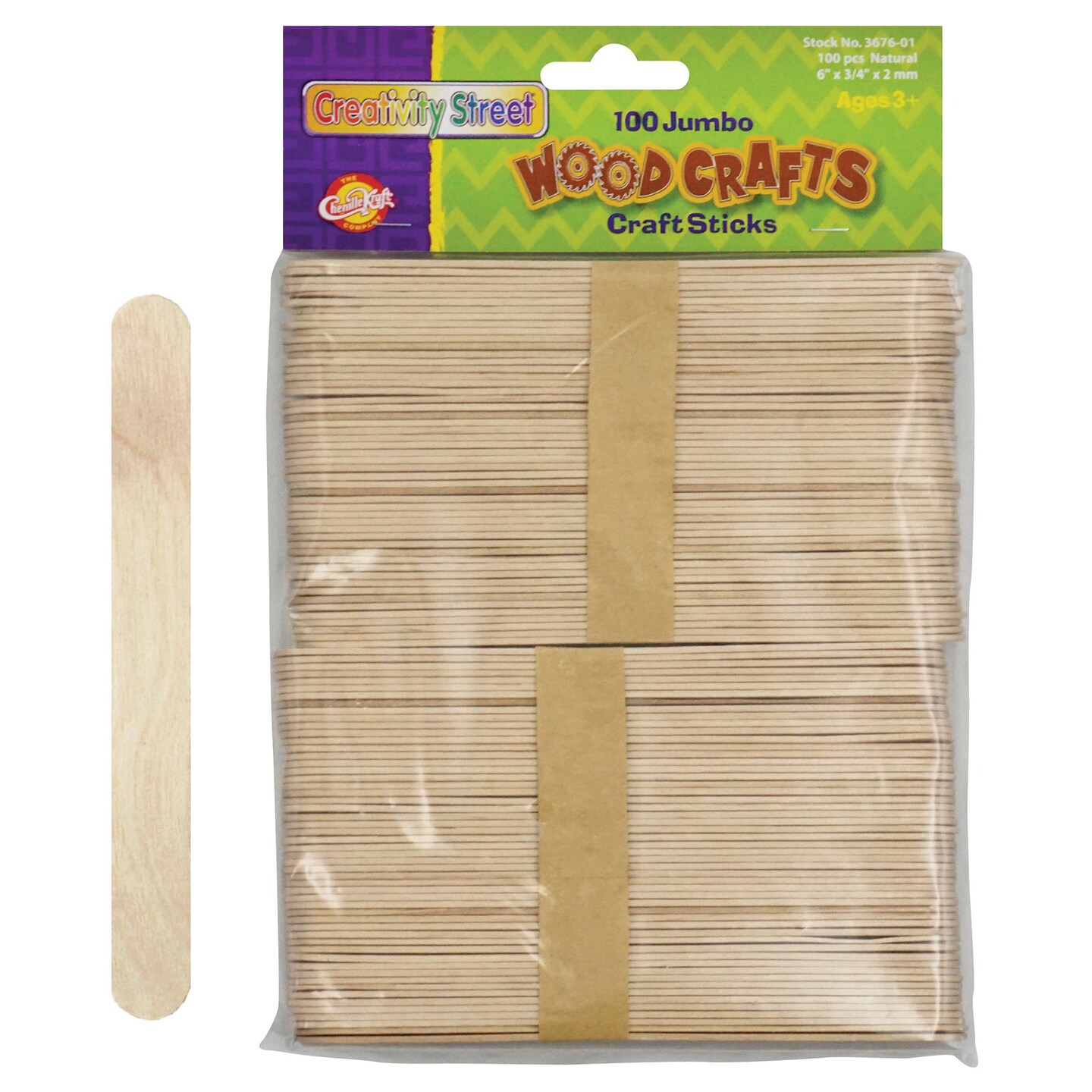 Jumbo Craft Sticks, Natural, 6&#x22; x .75&#x22;, 100 Pieces