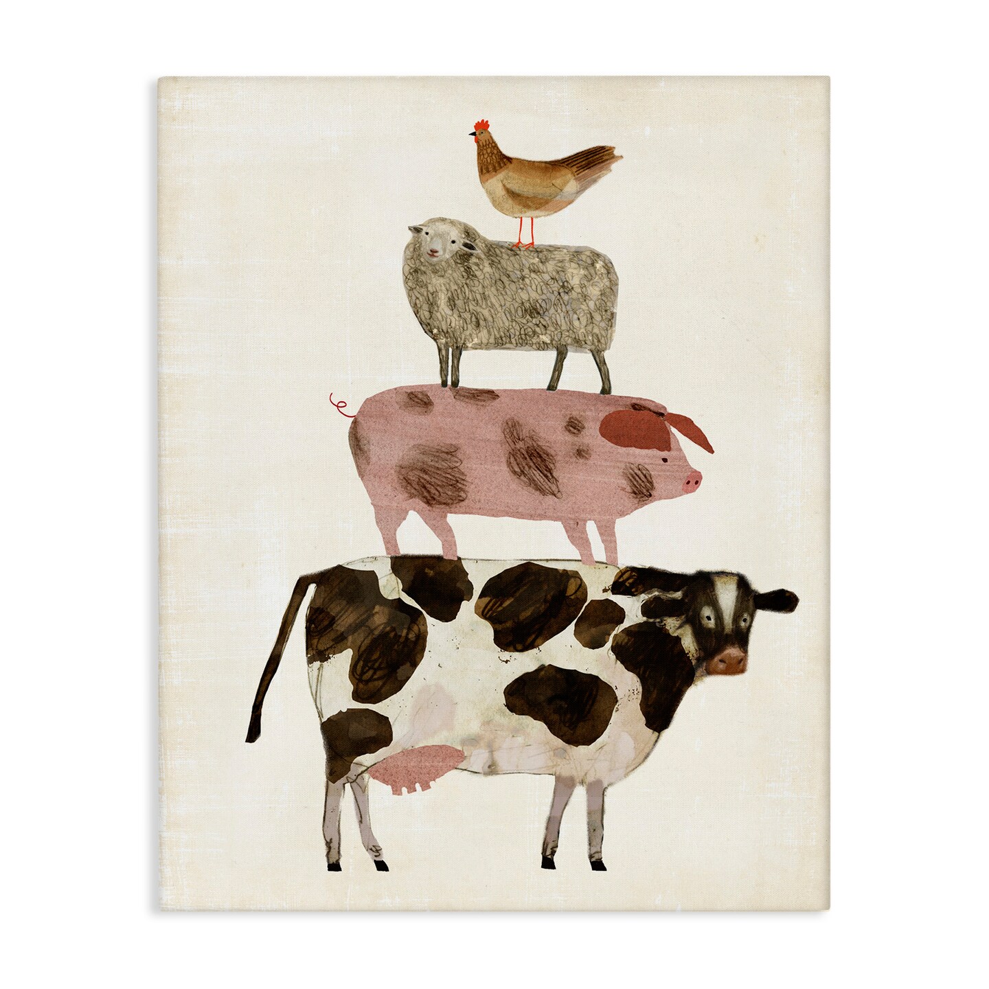 Stupell Industries Barnyard Buds Stacked Animals Canvas Wall Art