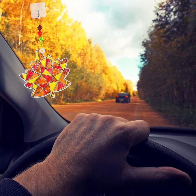 24 sets of fall leaf suncatchers, ornaments, and decorations DIY Window Paint Art Suncatcher Craft Kits Autumn Maple Leaf Suncatchers for Kids&#x27; Classrooms Thanksgiving Harvest Party Art Project Activity.