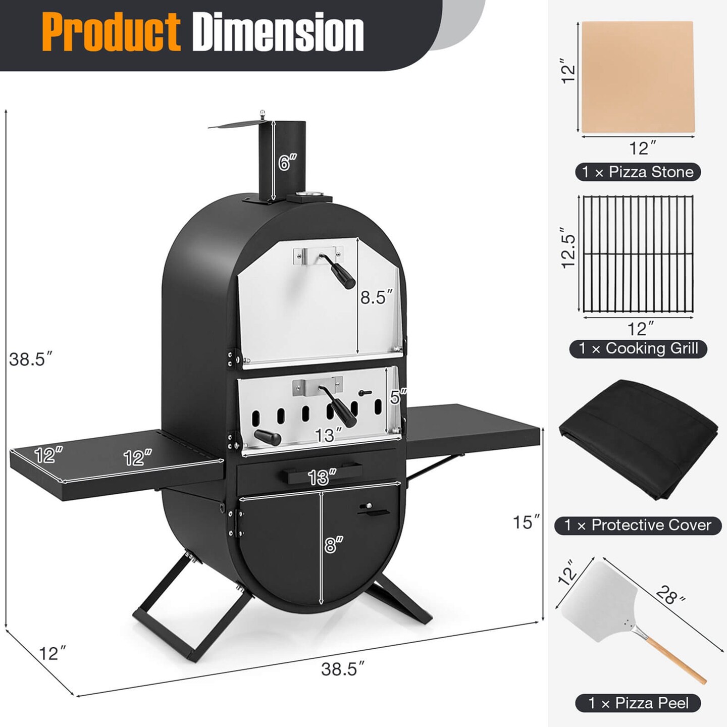 Costway Outdoor Pizza Oven Wood Fired Pizza Oven with 600D Oxford Fabric Cover