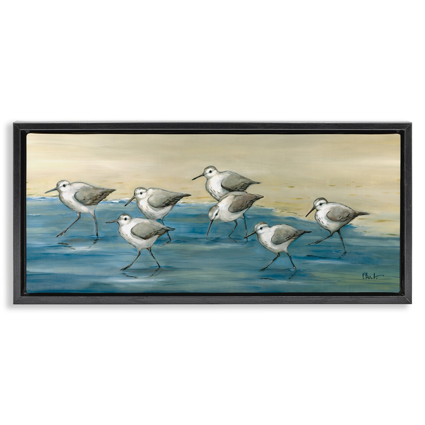 Stupell Industries Sandpiper Bird Flock Beach Shoreline Framed Floater Canvas Wall Art