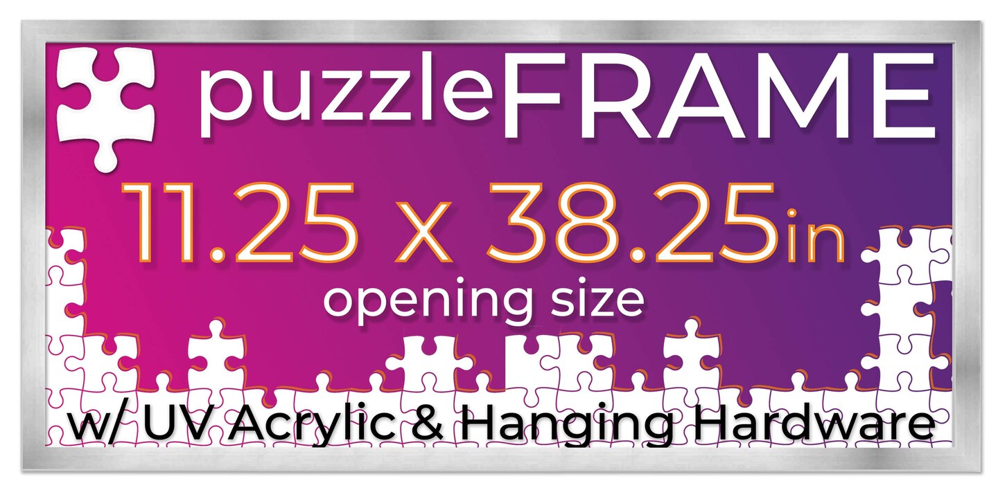 Silver Wood Puzzle Frame Kit with Glue Sheets, Backing, UV Acrylic - Available in 20 Popular Sizes