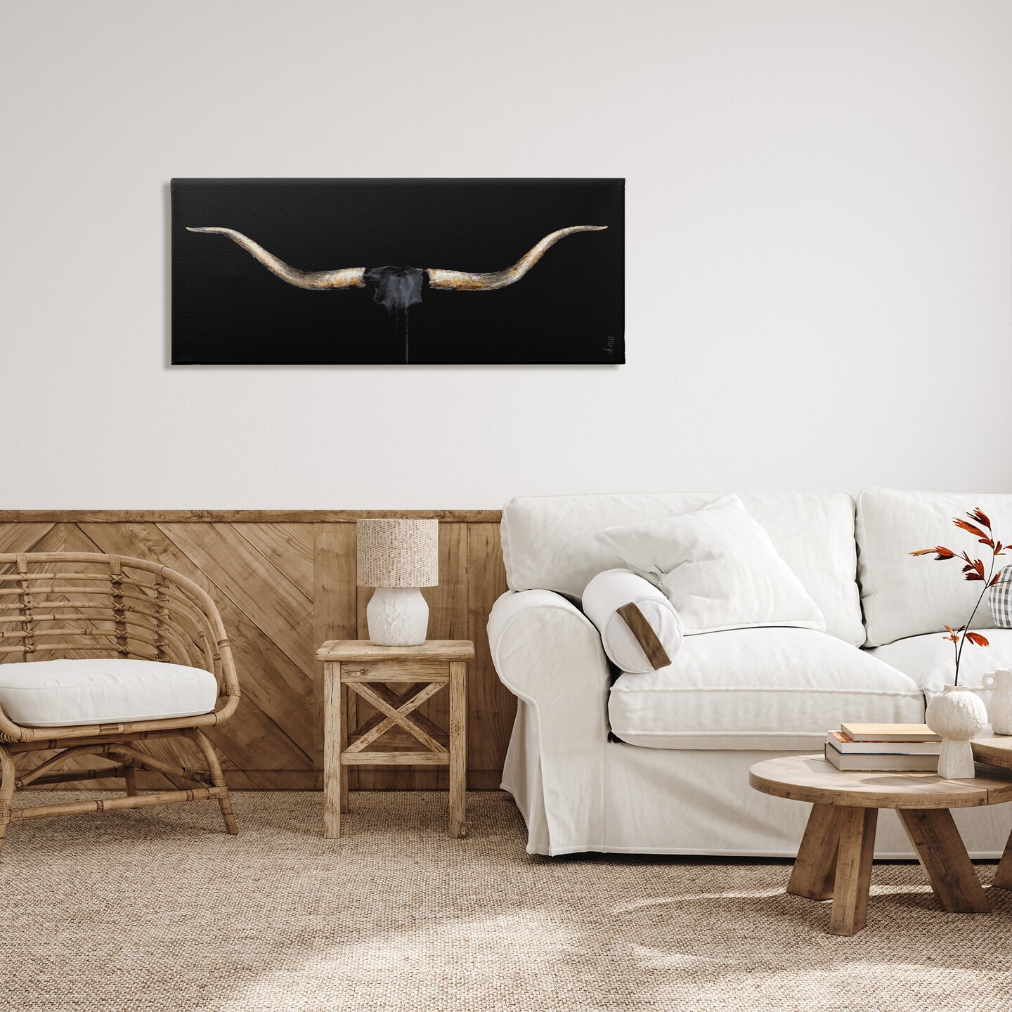 Stupell Industries Bull Horns Shadow Animal Painting Canvas Wall Art