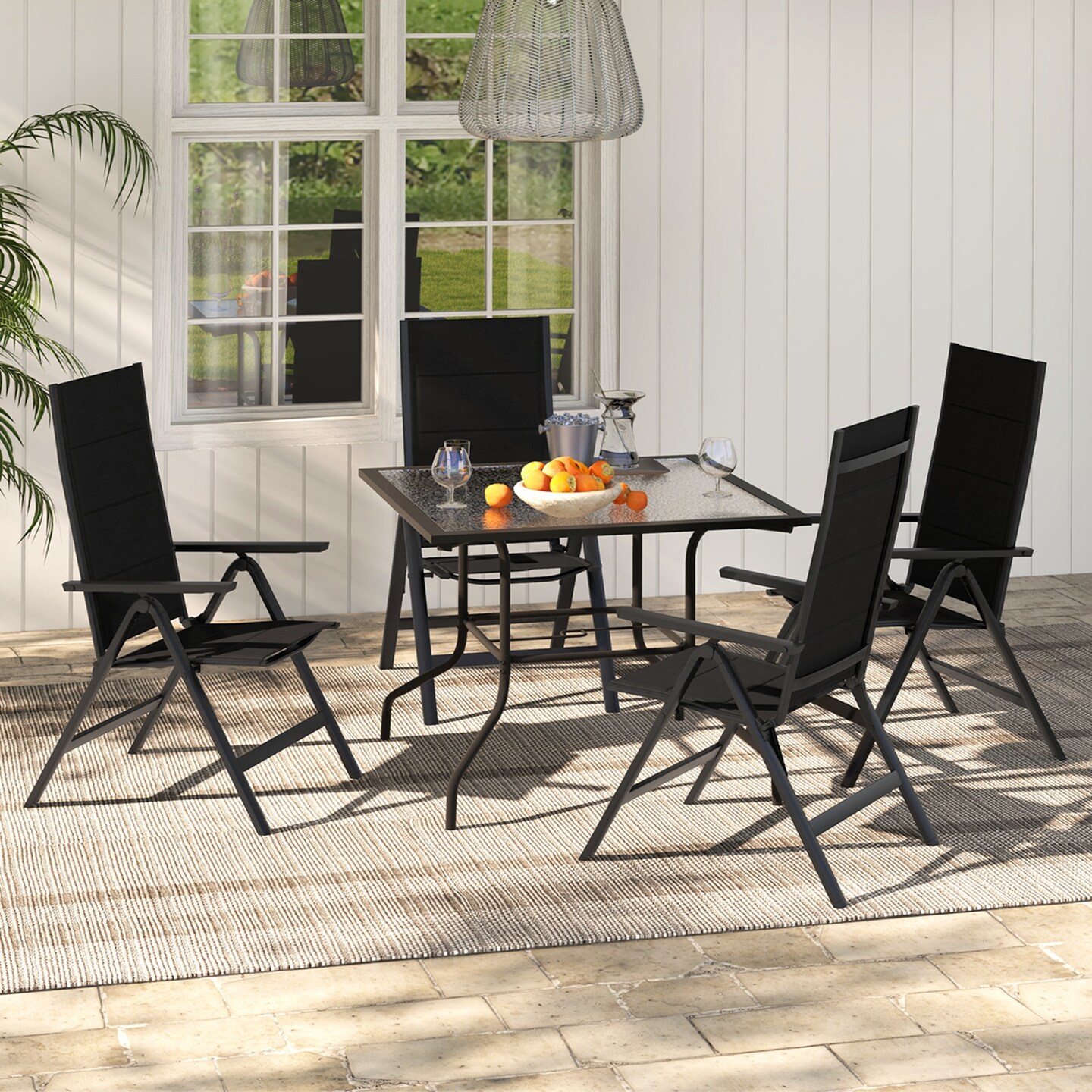 Costway 1/2/4 PCS Patio Folding Chair Outdoor Chairs with Padded Seat, Adjustable Backrest Black