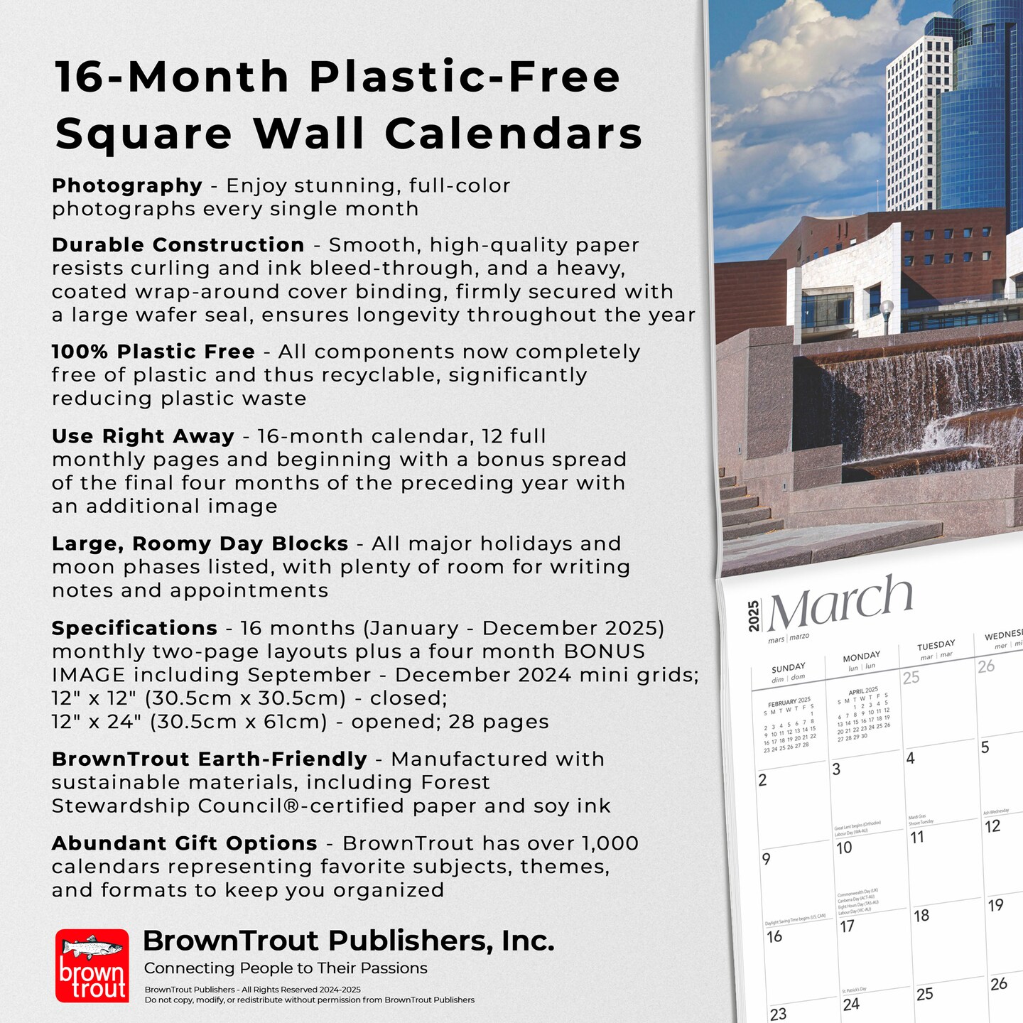 Ohio Places | 2025 12 x 24 Inch Monthly Square Wall Calendar | Plastic-Free | BrownTrout | USA United States of America Midwest State Nature