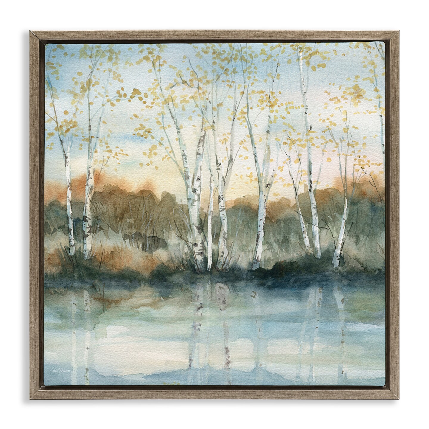Stupell Industries Quaint Birch Tree Reflections Framed Floater Canvas Wall Art