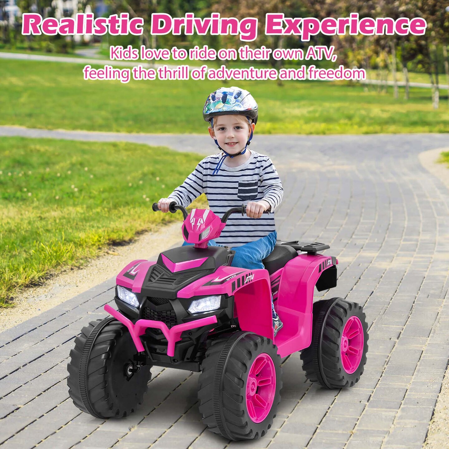 Honeyjoy 24V Kids Ride-On Electric ATV 4-Wheeler Quad Car with Wireless Connection Black/Blue/Pink/Red/Purple