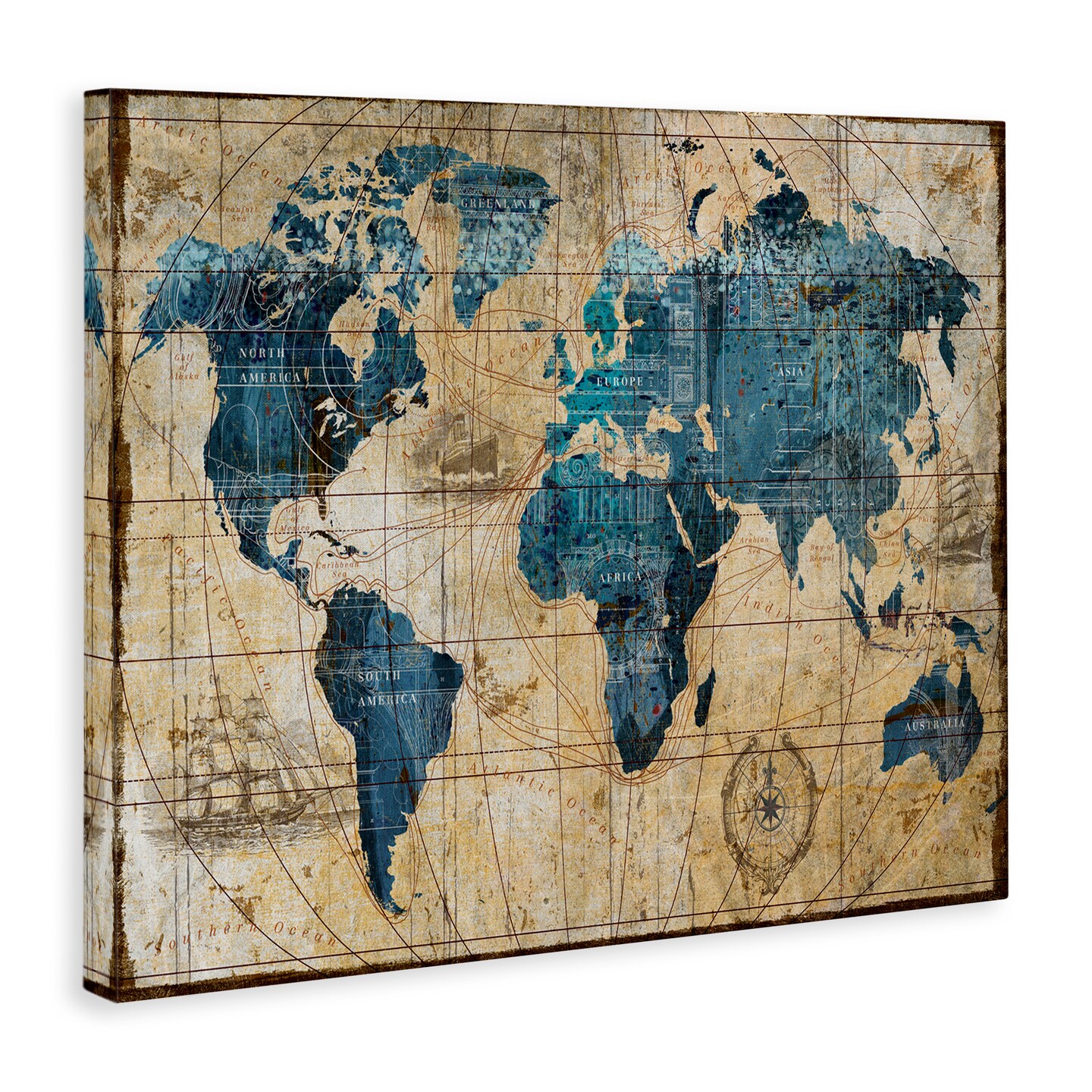 Stupell Industries Vintage Abstract World Map Design Canvas Wall Art