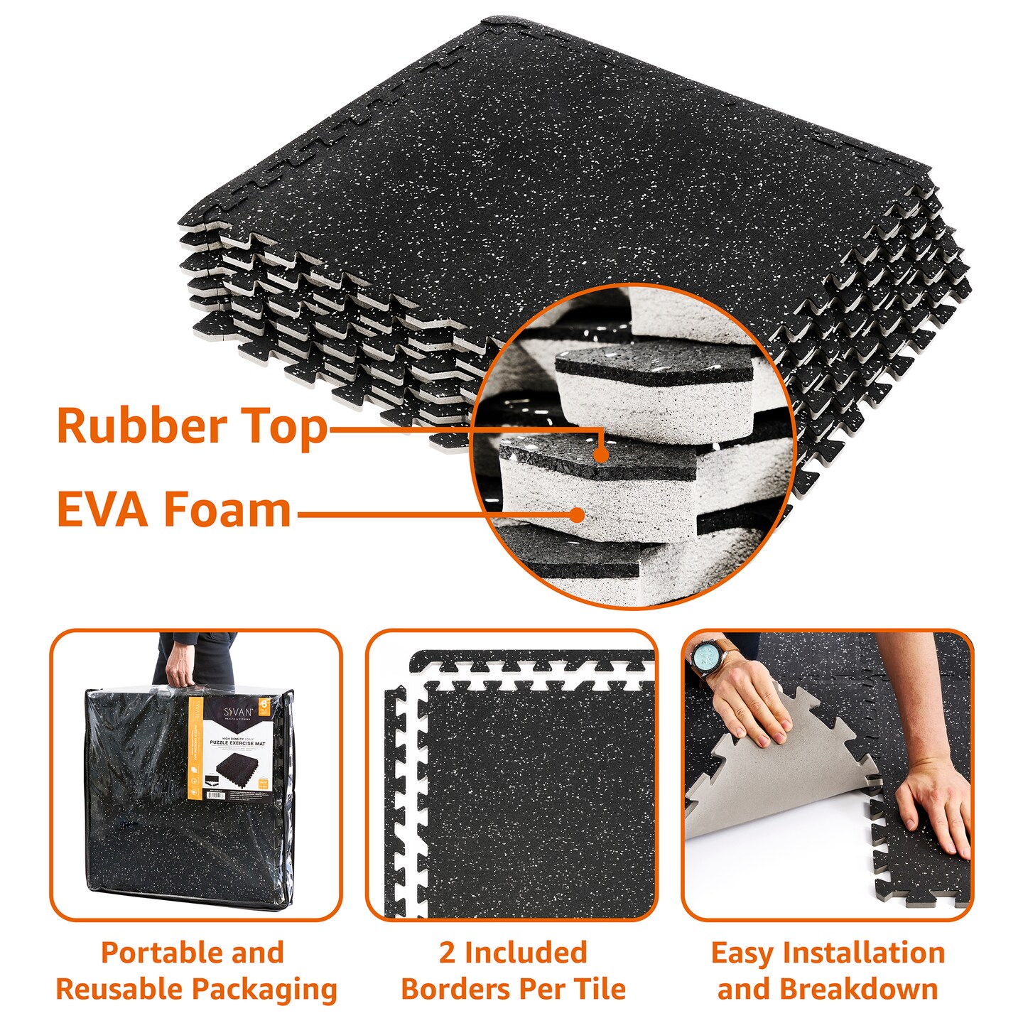 Sorbus 1/2" Thick Rubber Top High-Density EVA Foam Gym Flooring for Home Gym - 72 Sq Ft 18 Interlocking Exercise Mat Tiles