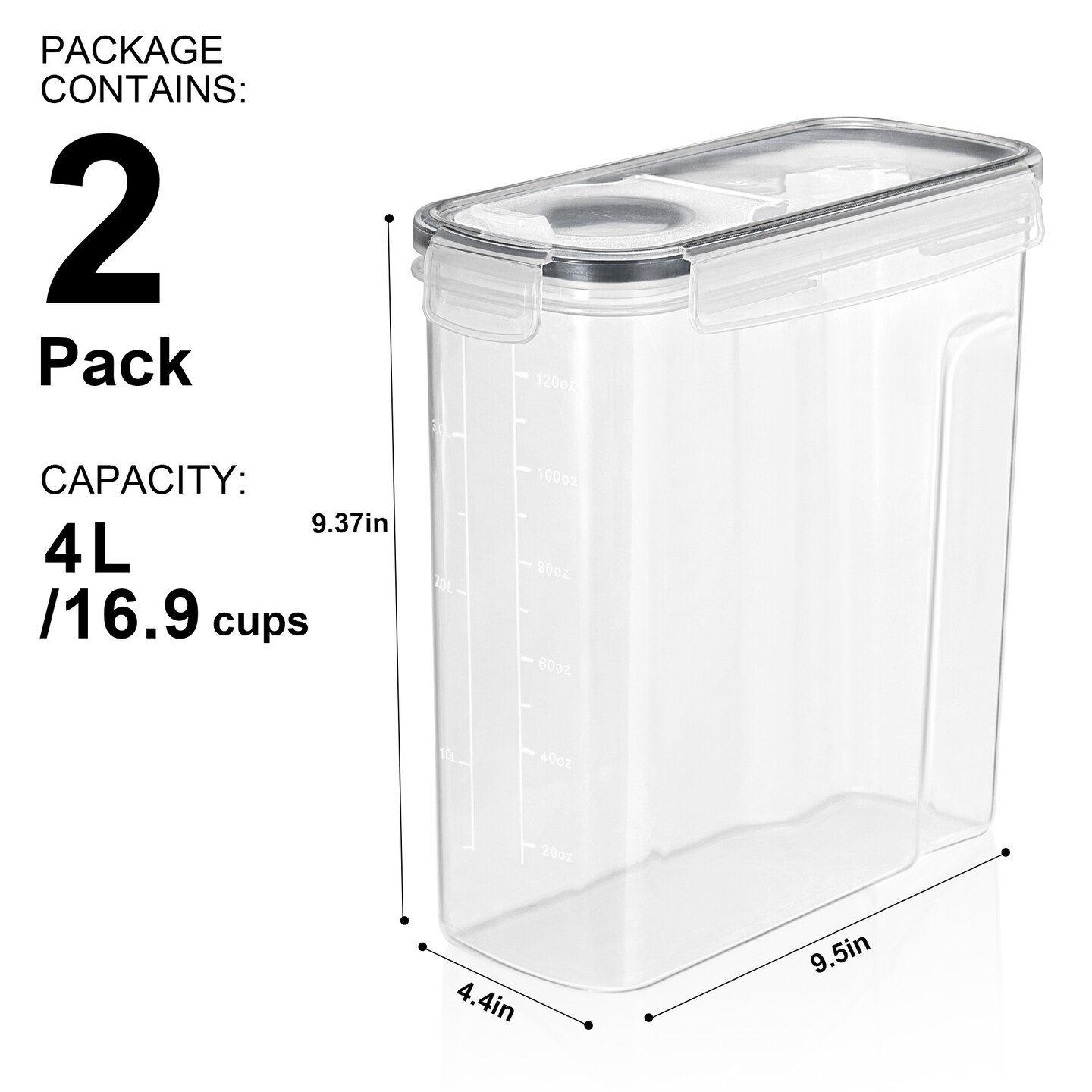 Sorbus 2 Pack Airtight Cereal Dispenser Container Set with Lids - Easy Pour, Stackable, Store Dry Food, Rice, Pasta, and More
