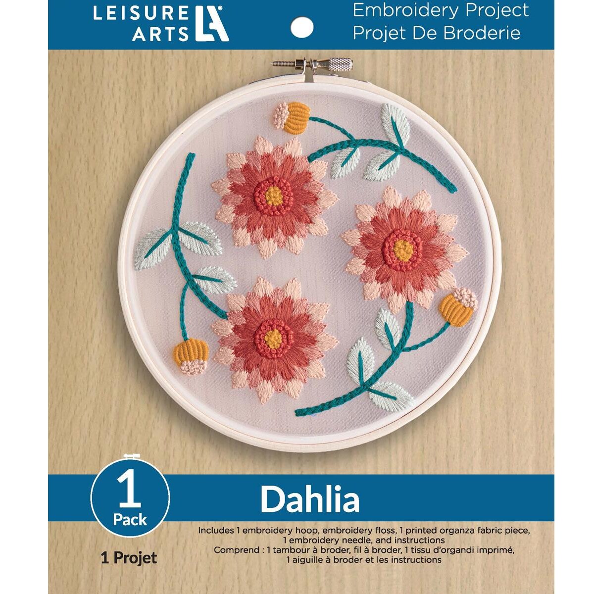 Leisure Arts Embroidery Kit 6&#x22; Dahlia - embroidery kit for beginners - embroidery kit for adults - cross stitch kits - cross stitch kits for beginners - embroidery patterns