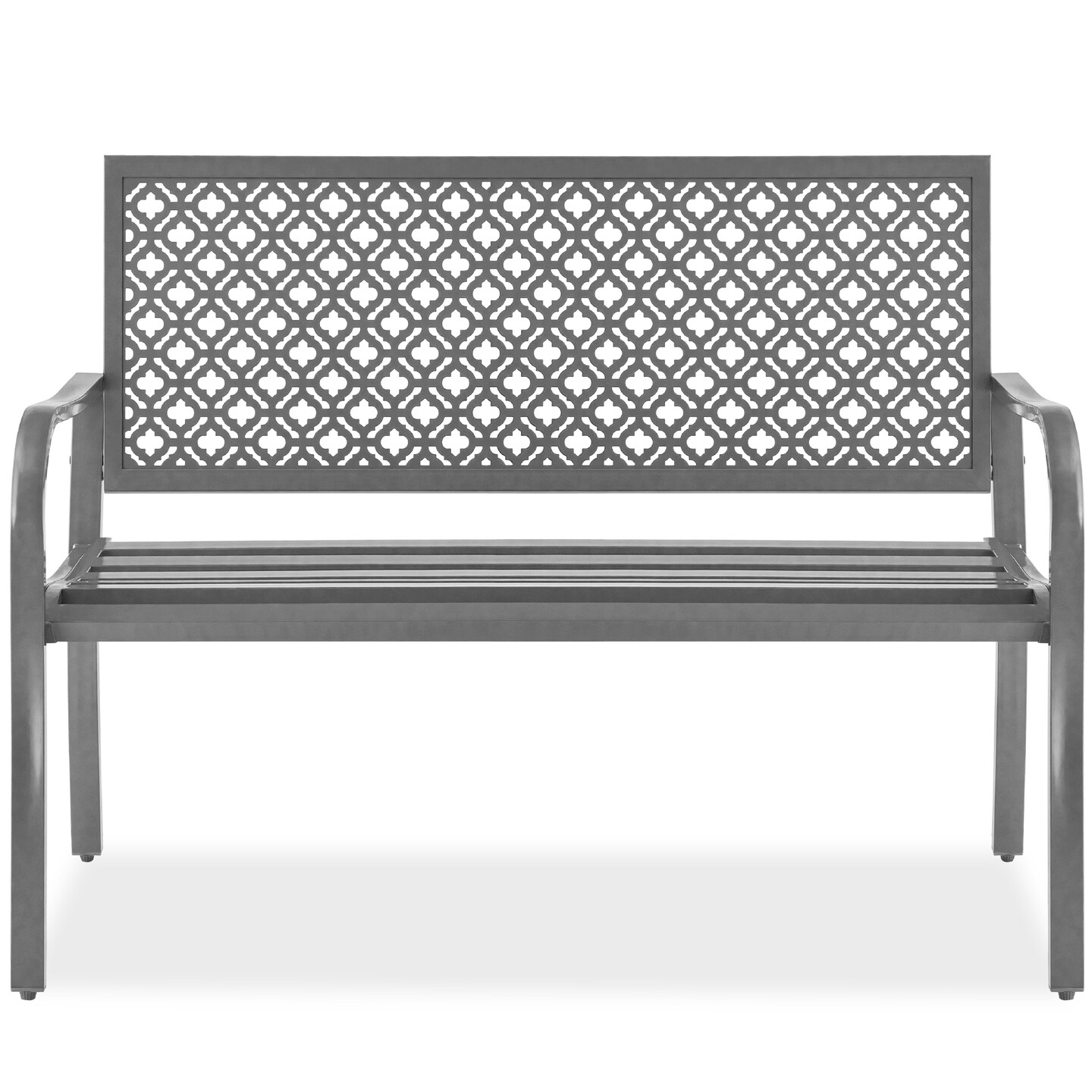 Best Choice Products Indoor Outdoor Steel Garden Bench w/ Geometric Backrest, Foot Levelers