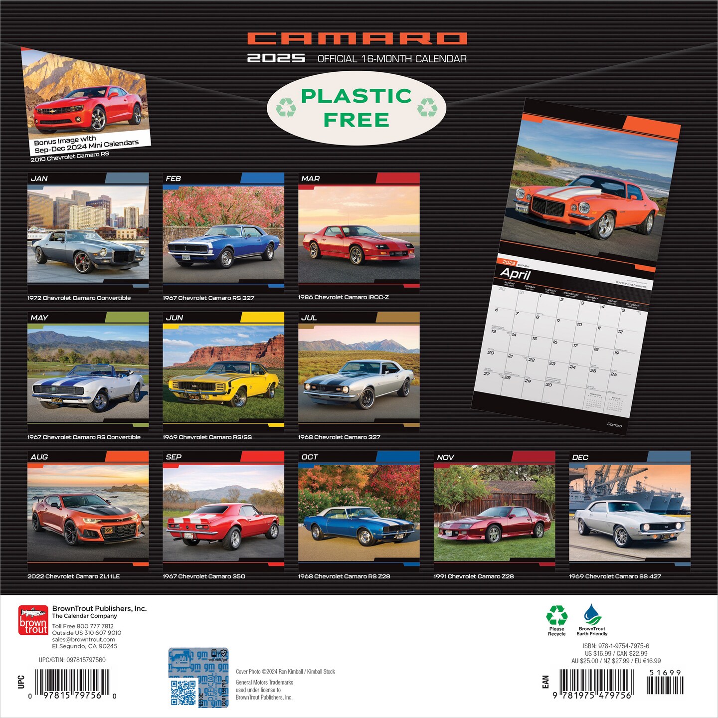 Camaro OFFICIAL | 2025 12 x 24 Inch Monthly Square Wall Calendar | Plastic-Free | BrownTrout | Chevrolet Motor Muscle Car
