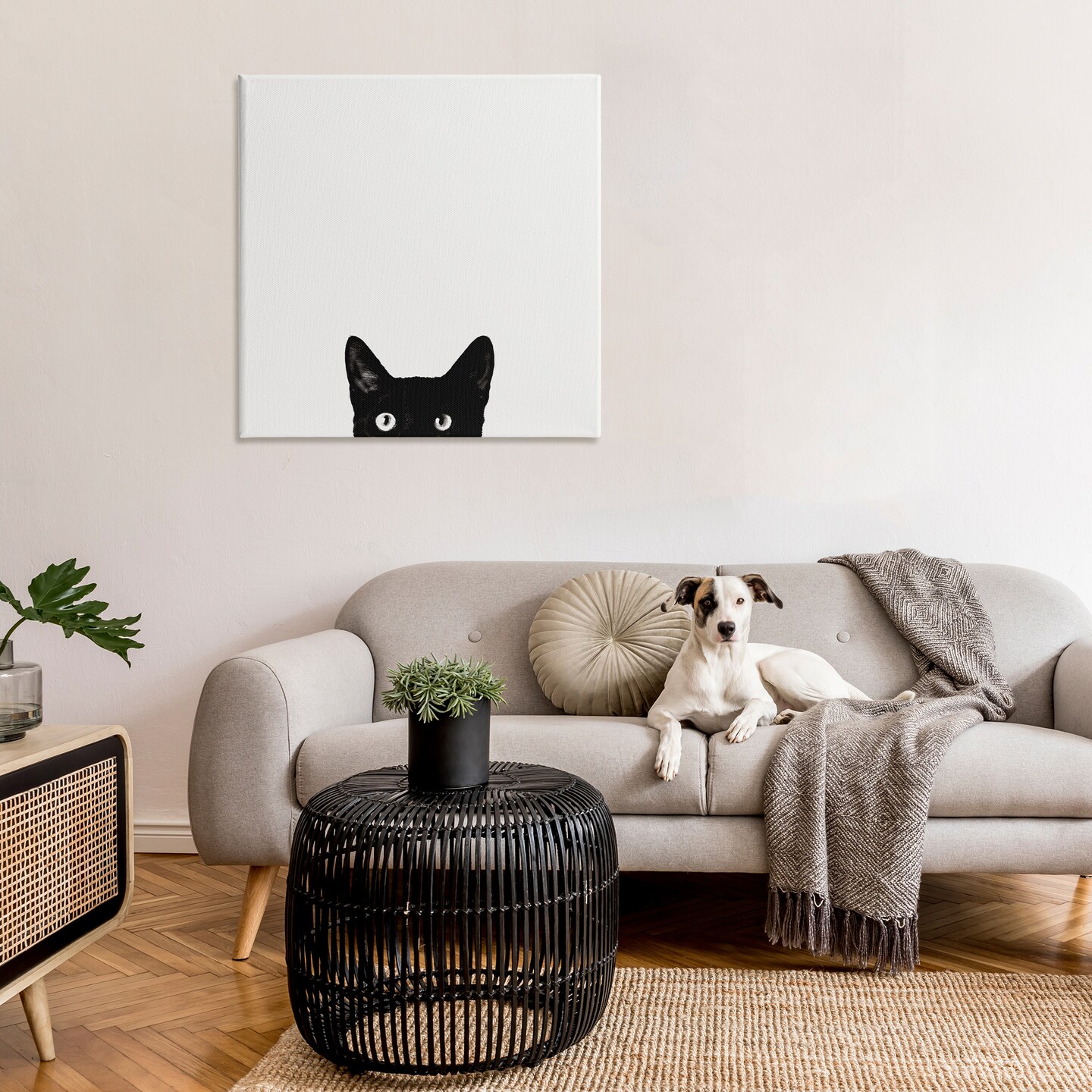 Stupell Industries Black Cat Peeking From Below Canvas Wall Art