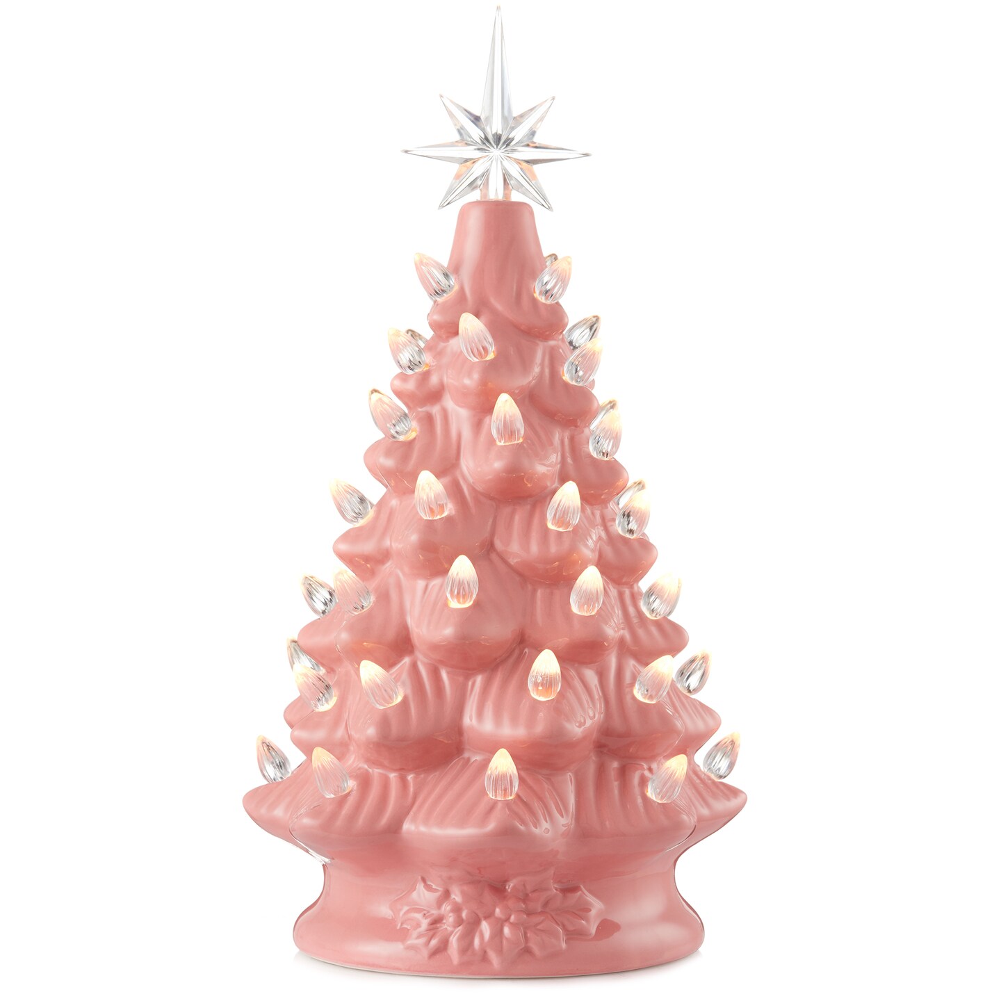 Casafield Hand Painted Ceramic Christmas Tree, 12-Inch Pre-Lit Tree with 100 Multi Color Lights and 2 Star Toppers