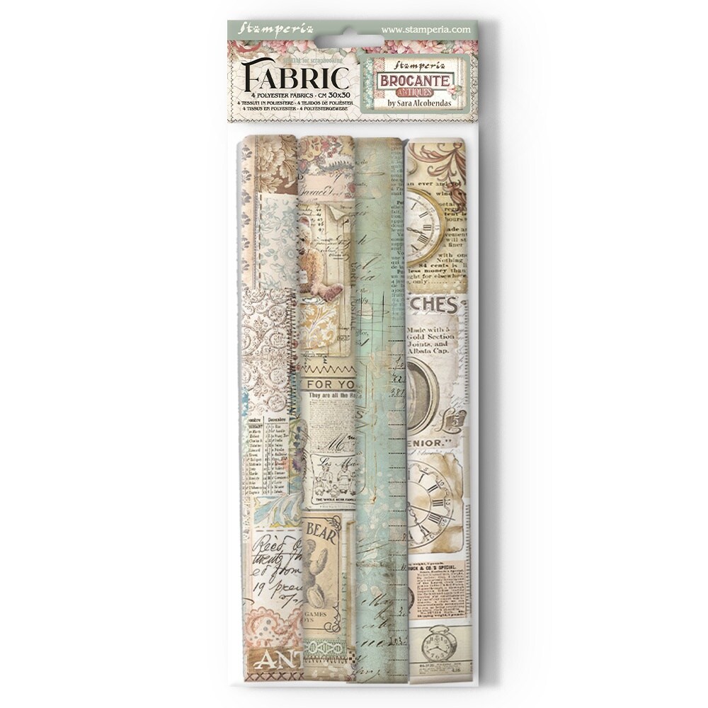 Stamperia Polyester Fabric 12&#x22;X12&#x22; 4/Pkg-Brocante Antiques