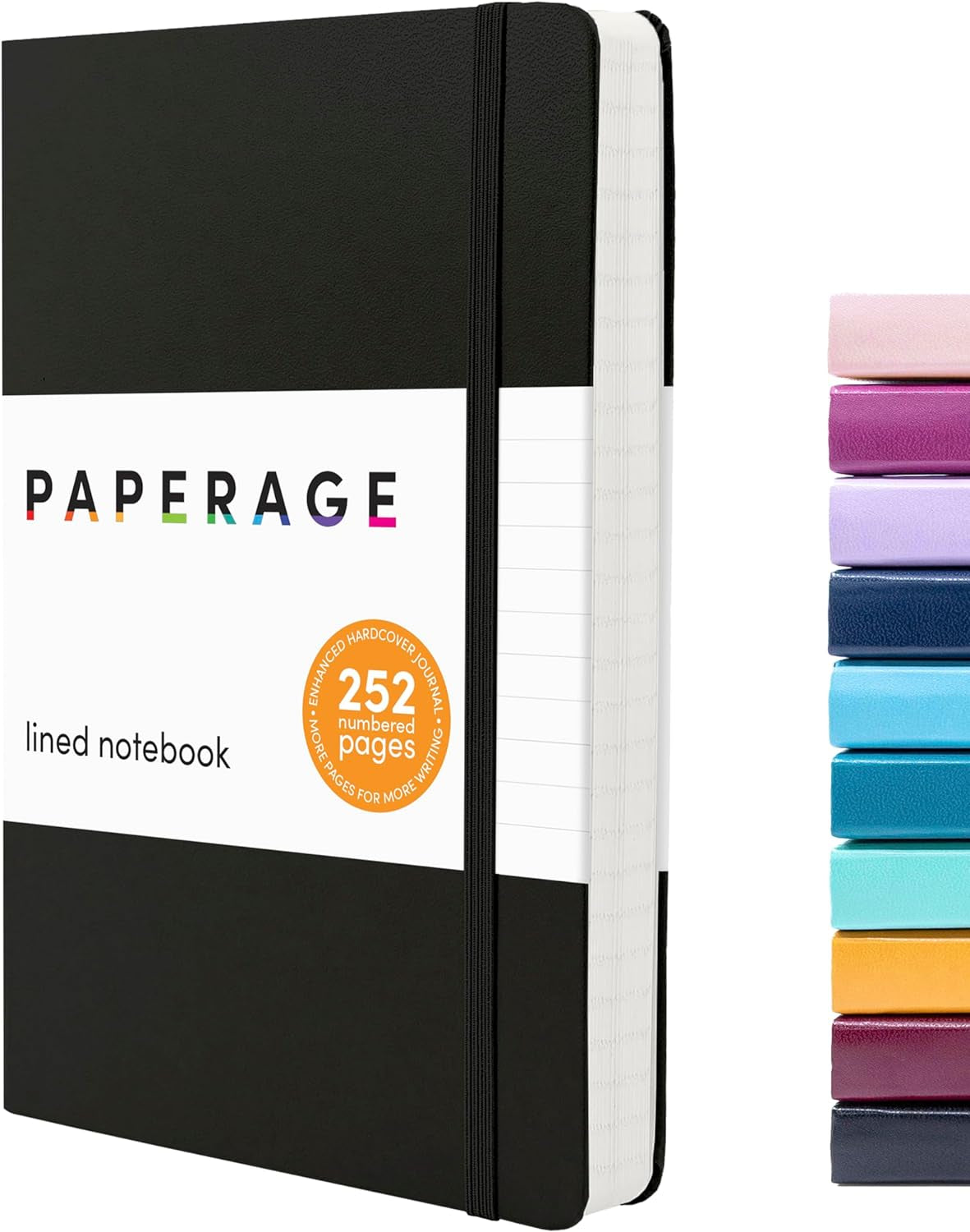Lined Journal Notebook, (Black), 252 Pages, Medium 5.7 Inches X 8 Inches - 100 GSM Thick Paper, Hardcover