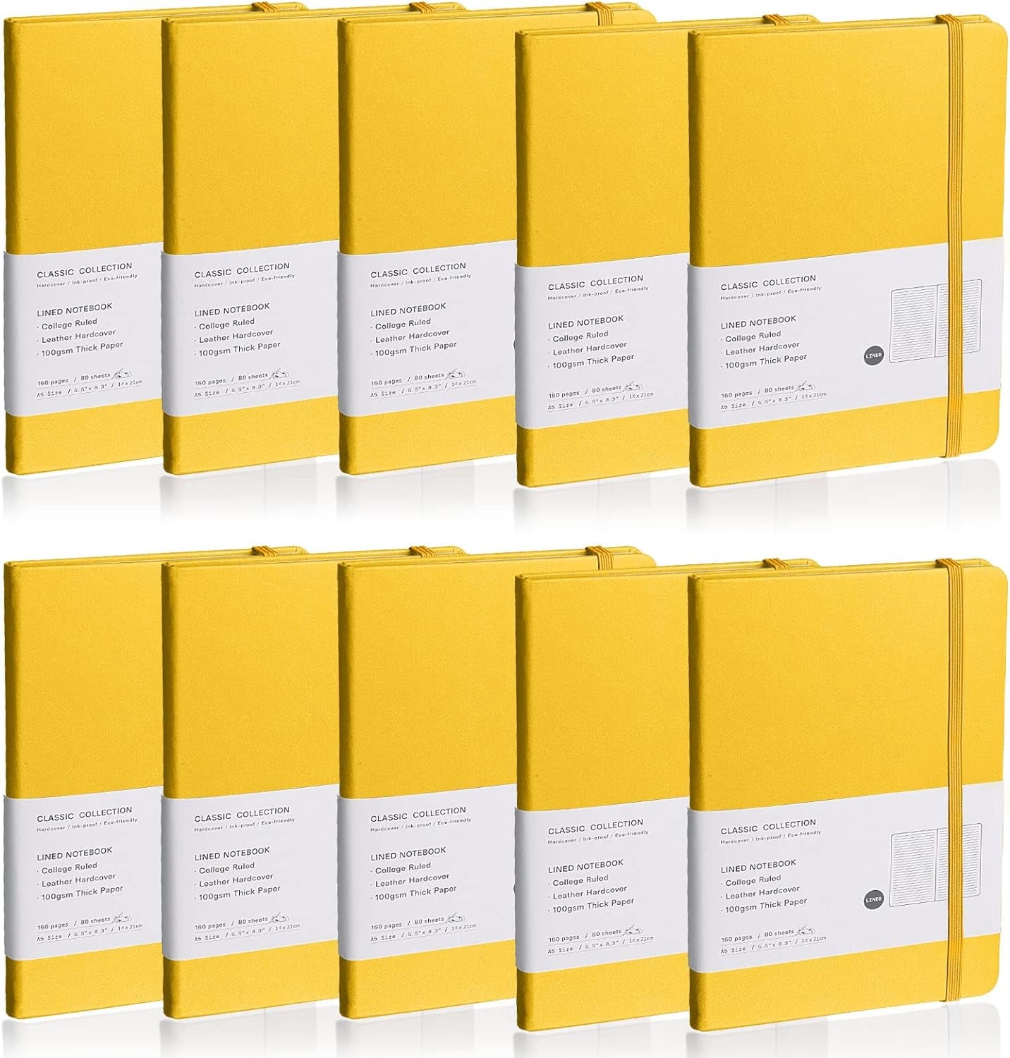 Lined Journal Notebook, 10Pack(Bright Yellow), 160 Pages, Medium 5.7 Inches X 8 Inches - 100 Gsm Thick Paper, Hardcover