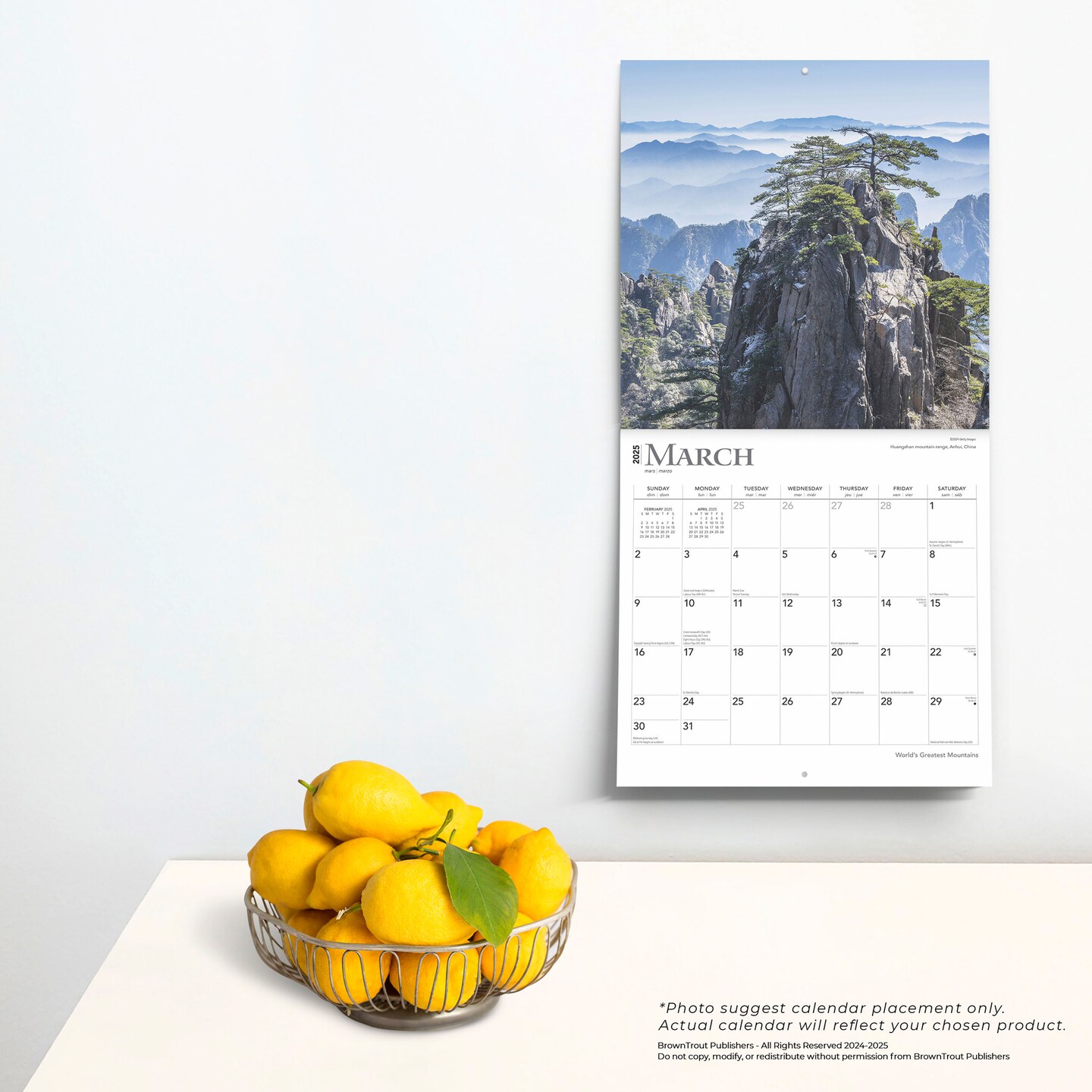 World&#x27;s Greatest Mountains | 2025 12 x 24 Inch Monthly Square Wall Calendar | Foil Stamped Cover | Plastic-Free | BrownTrout | Scenic Nature Photography