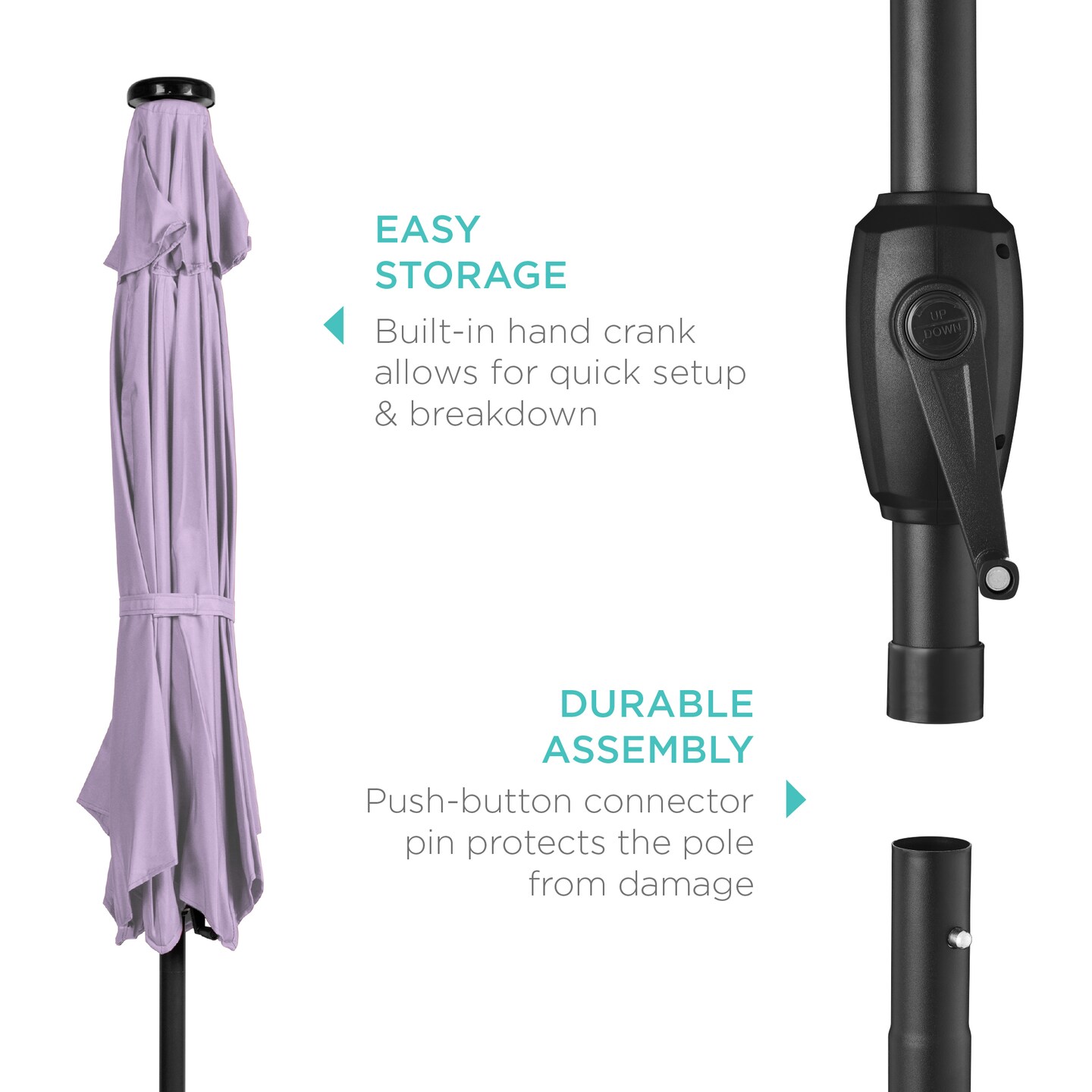 Best Choice Products 7.5ft Outdoor Solar Patio Umbrella for Deck, Pool w/ Tilt, Crank, LED Lights