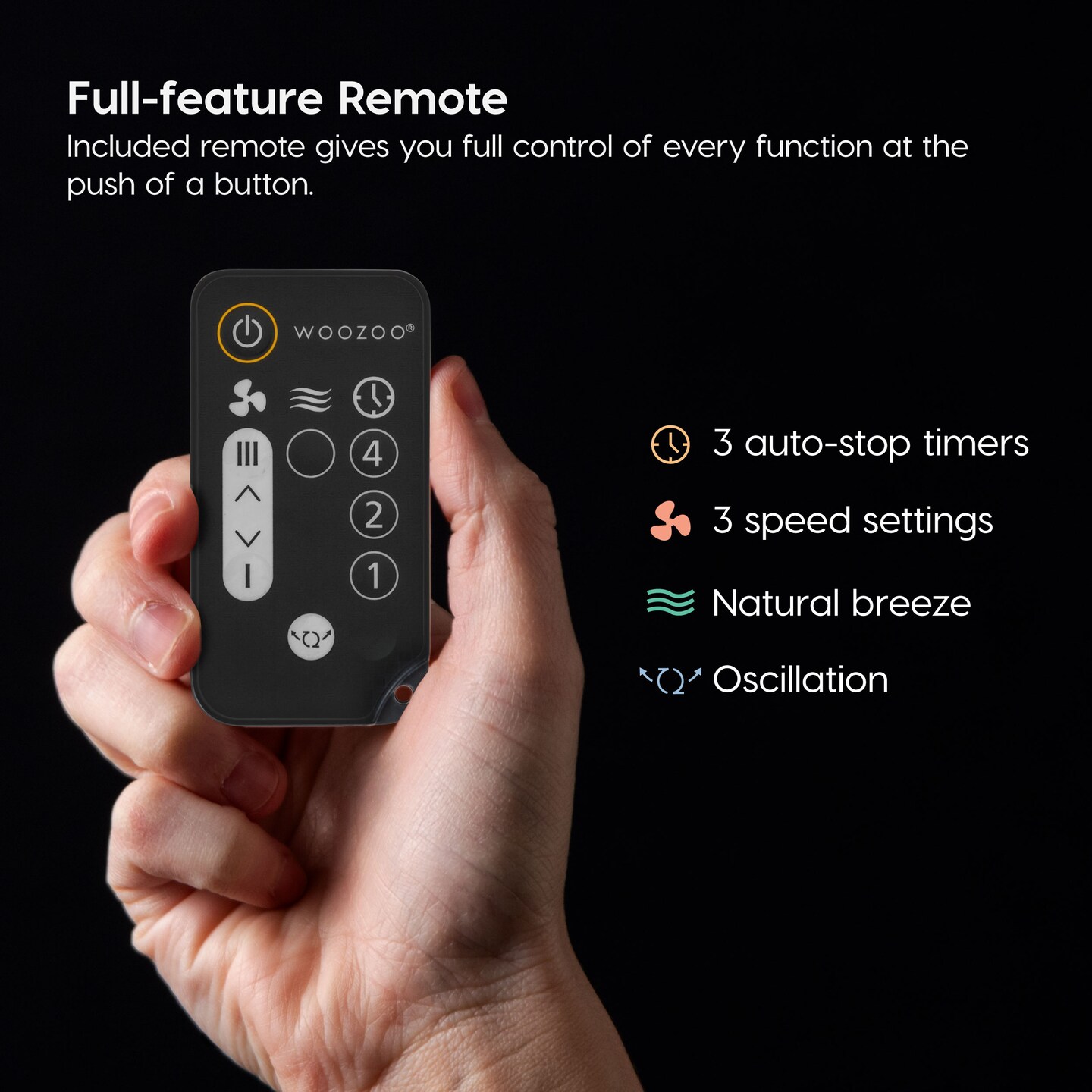 IRIS USA, WOOZOO Oscillating Fan with Remote & Timer, 3 Speed Settings, Black