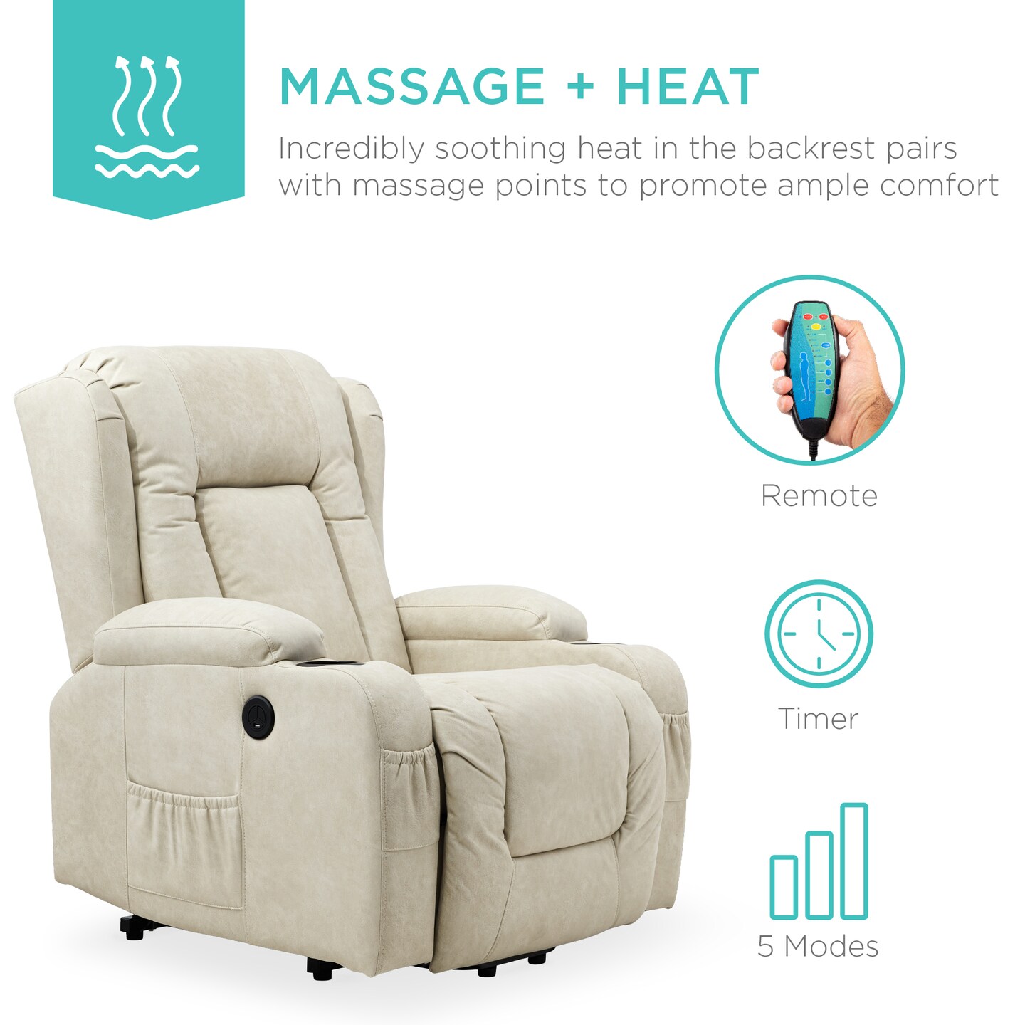 Best Choice Products Electric Power Lift Recliner Massage Chair Furniture w/ USB Port, Heat, Cupholders
