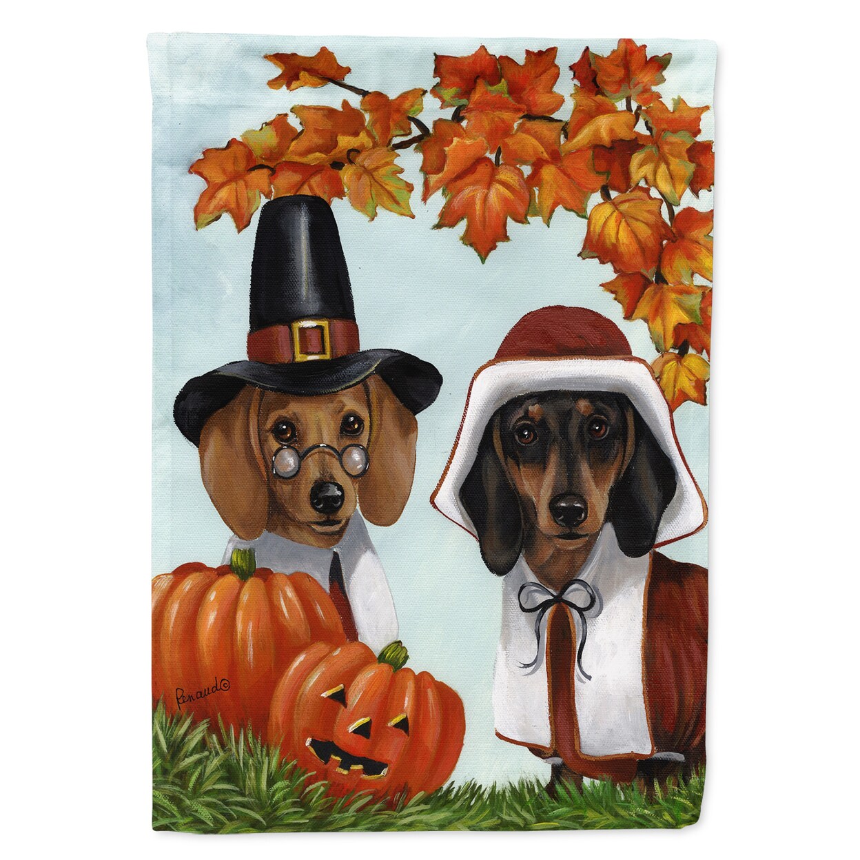 Dachshund Thanksgiving Pilgrims Flag Garden Size