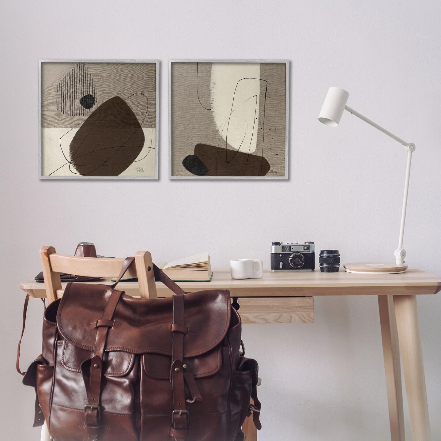 Stupell Industries Brown Hidden Lines 2 pc Framed Giclee Wall Art Set Design by Patricia Pinto