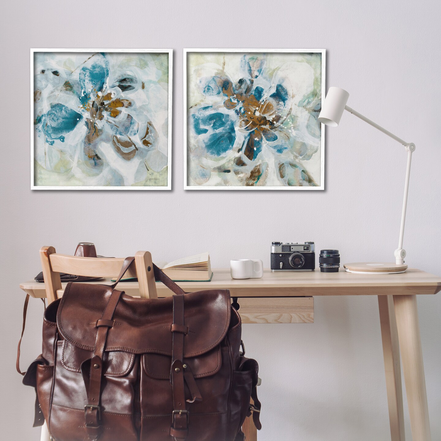 Stupell Industries Teal Abstract Flower Petals 2 pc Framed Giclee Wall Art Set Design by Liz Jardine