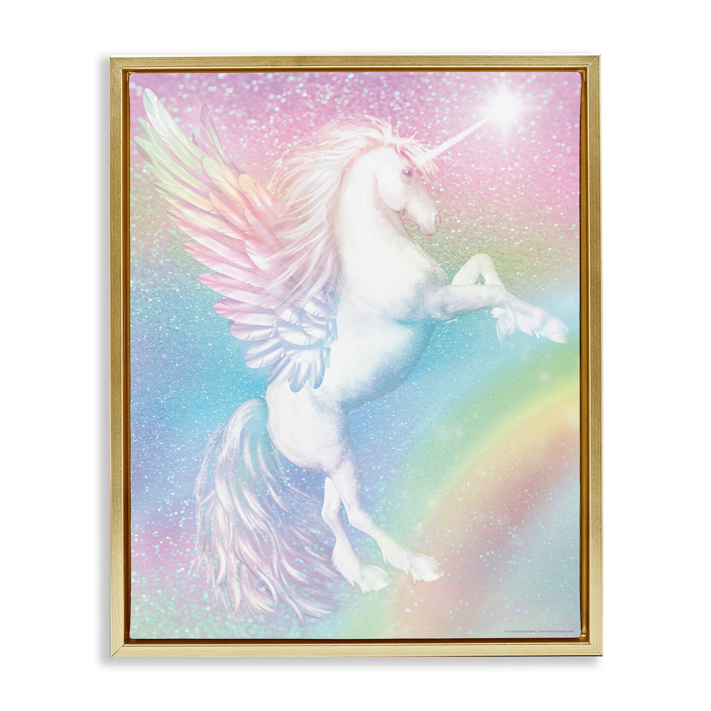 Stupell Industries Pastel Glitz Unicorn Framed Floater Canvas Wall Art Design by Reinders