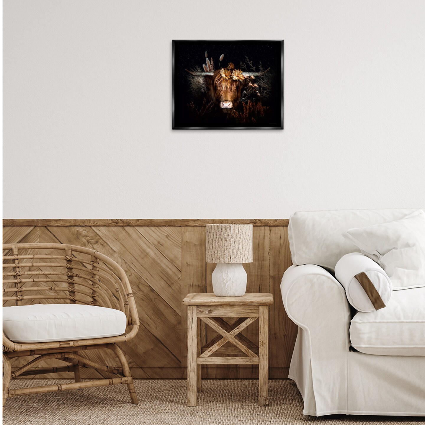 Stupell Industries Shadowed Cattle &#x26; Botanicals Framed Floater Canvas Wall Art Design by Reinders