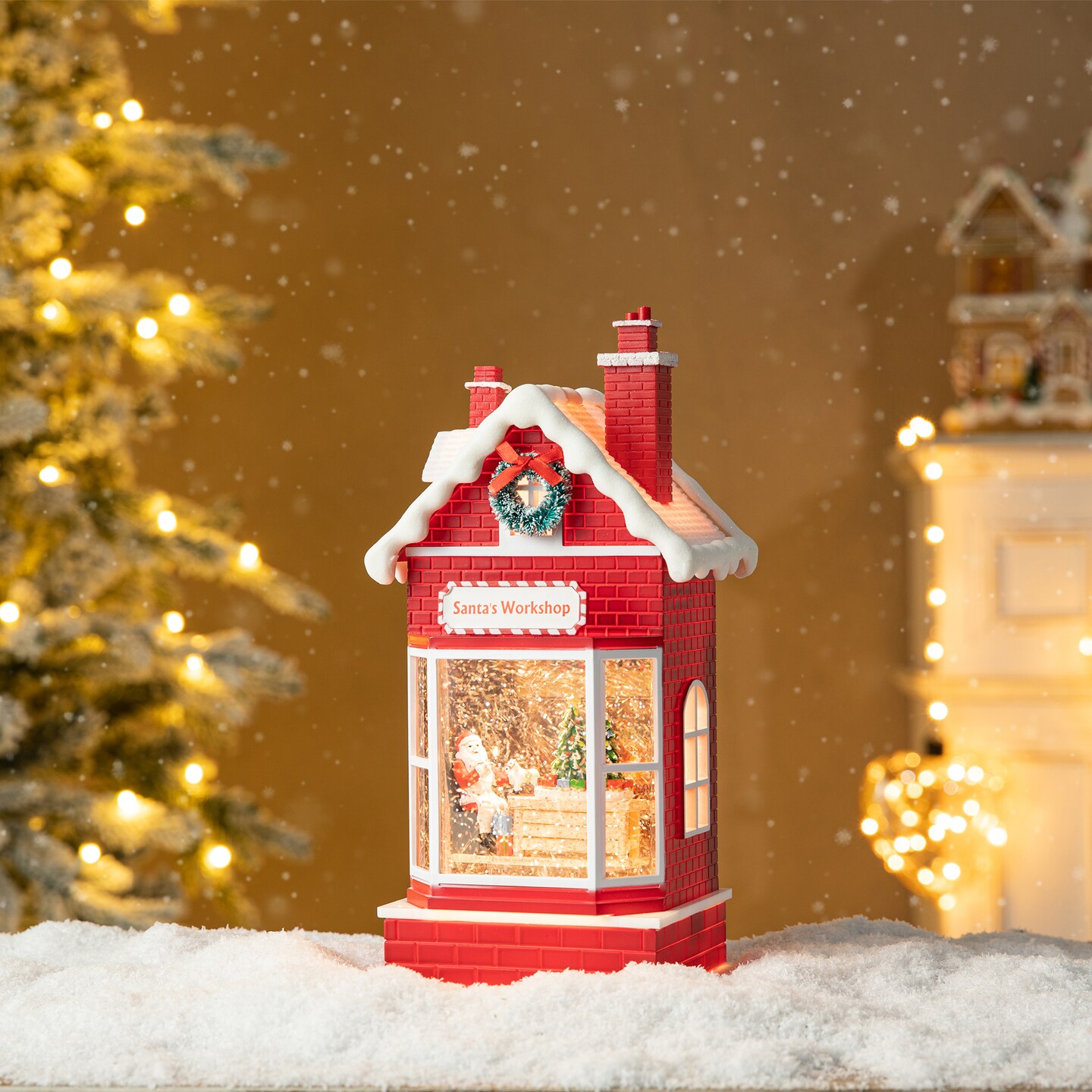 Set of 2 10.5&#x22;H Lighted Santa&#x27;s Workshop Waterglobe