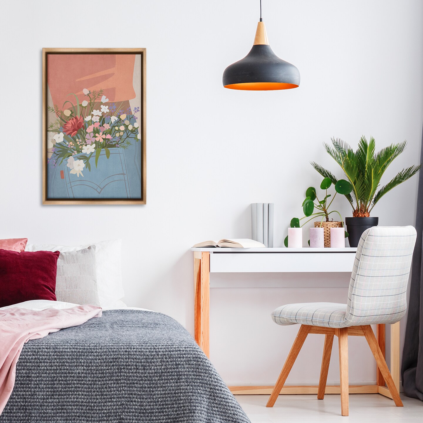 Stupell Industries Flowers in Jeans Pocket Framed Floater Canvas Wall Art Design by Nataly White
