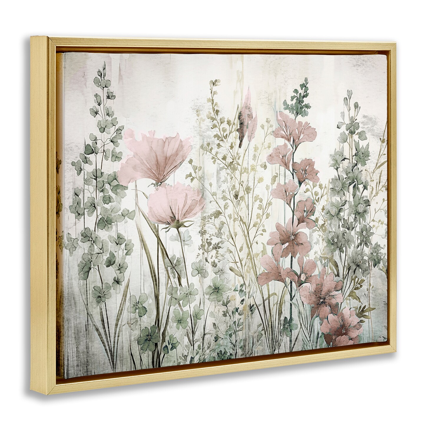 Stupell Industries Blush Wildflower Sprigs Framed Floater Canvas Wall Art Design by Sasha