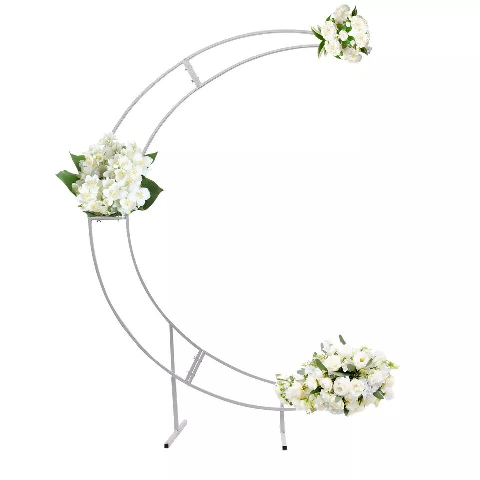 7ft White Metal Crescent Moon Wedding Arch Stand, Curved Flower Balloon Frame