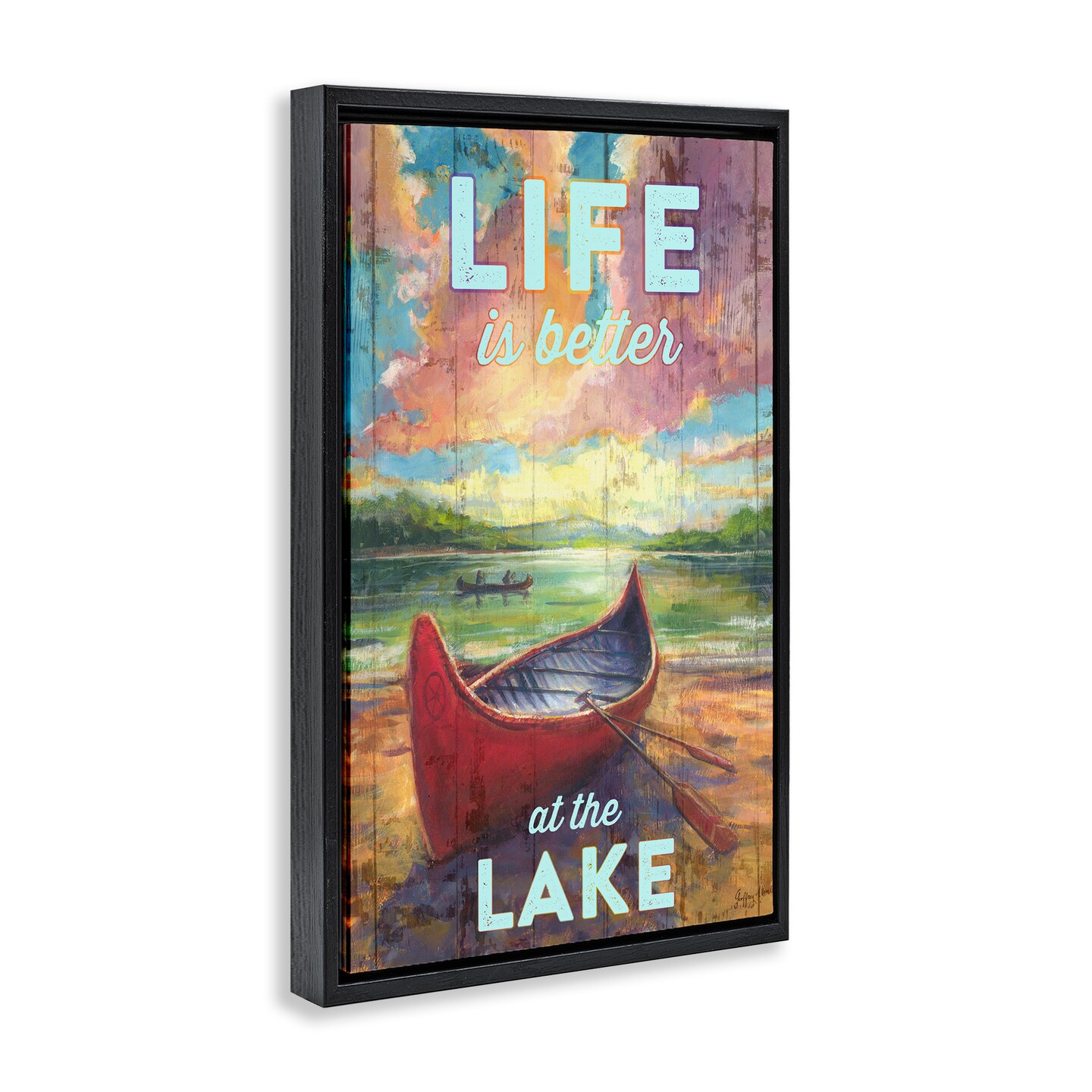 Stupell Industries Life At Lake with Canoe Framed Floater Canvas Wall Art Design by Geoff Allen