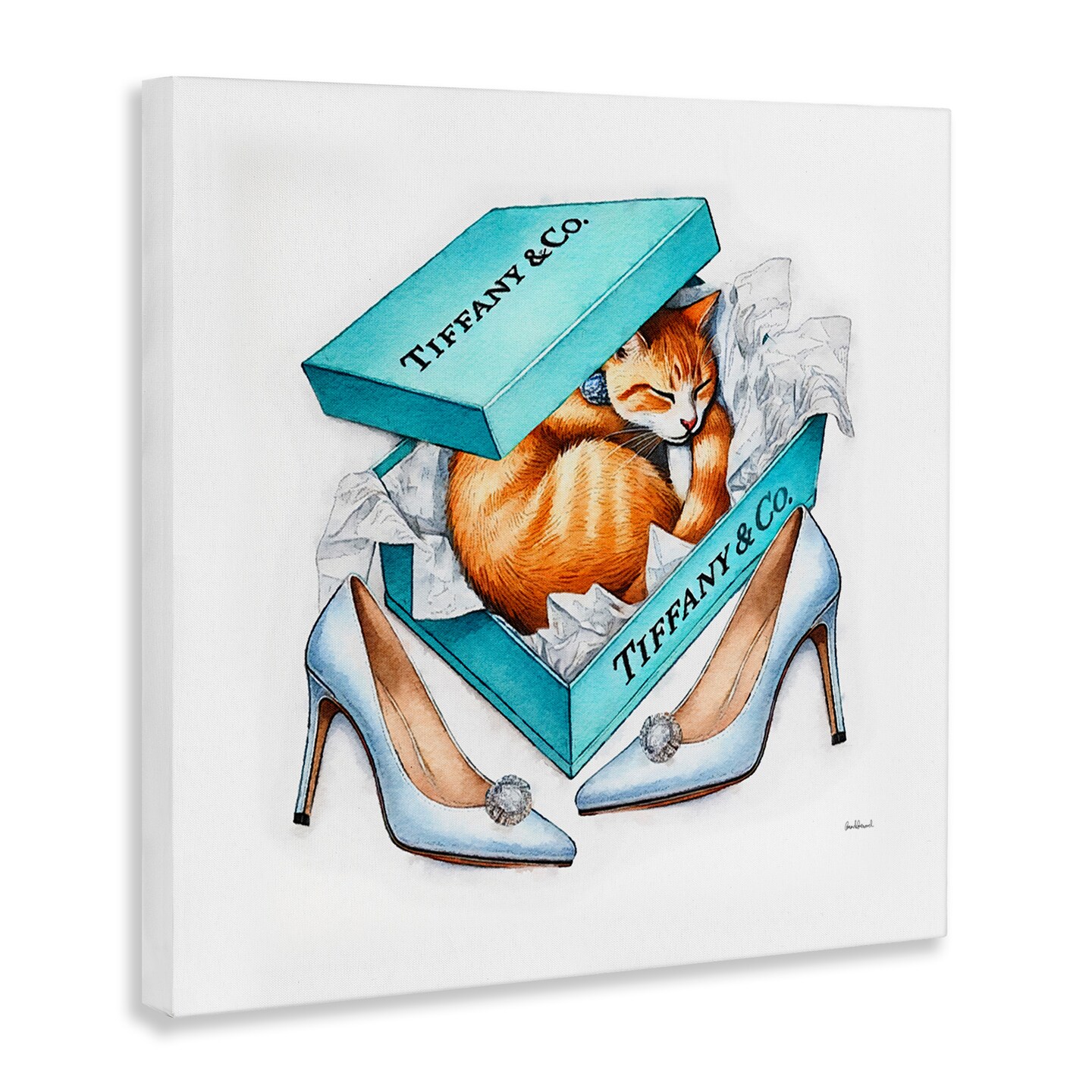 Stupell Industries Blue Shoebox with Cat Canvas Wall Art Design by Amanda Greenwood