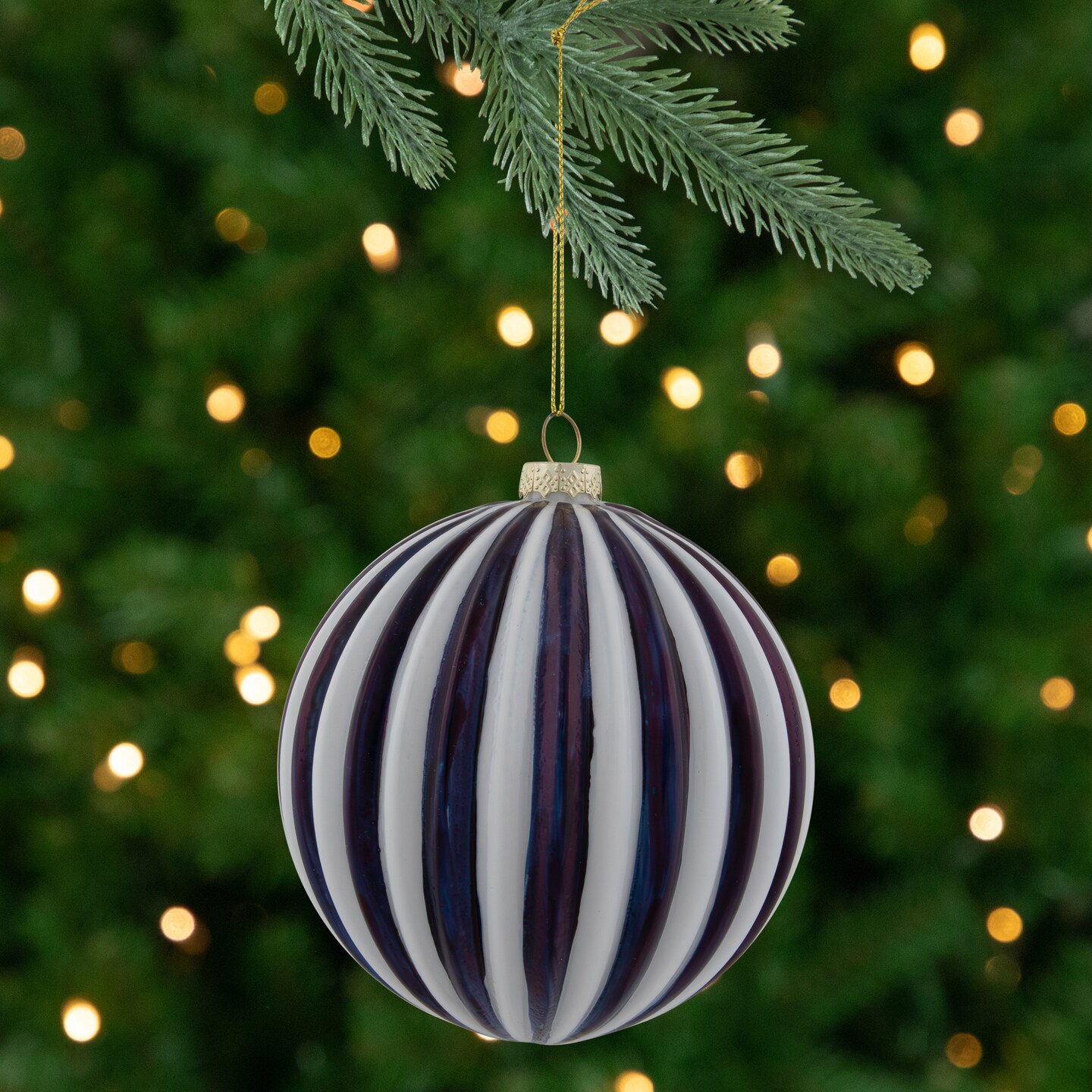 Northlight 4&#x22; Blue and White Striped Glass Christmas Ornament