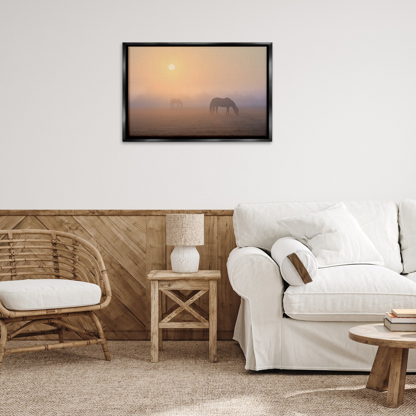 Stupell Industries Misty Sunlit Horses Framed Floater Canvas Wall Art Design by Marty Hulsebos