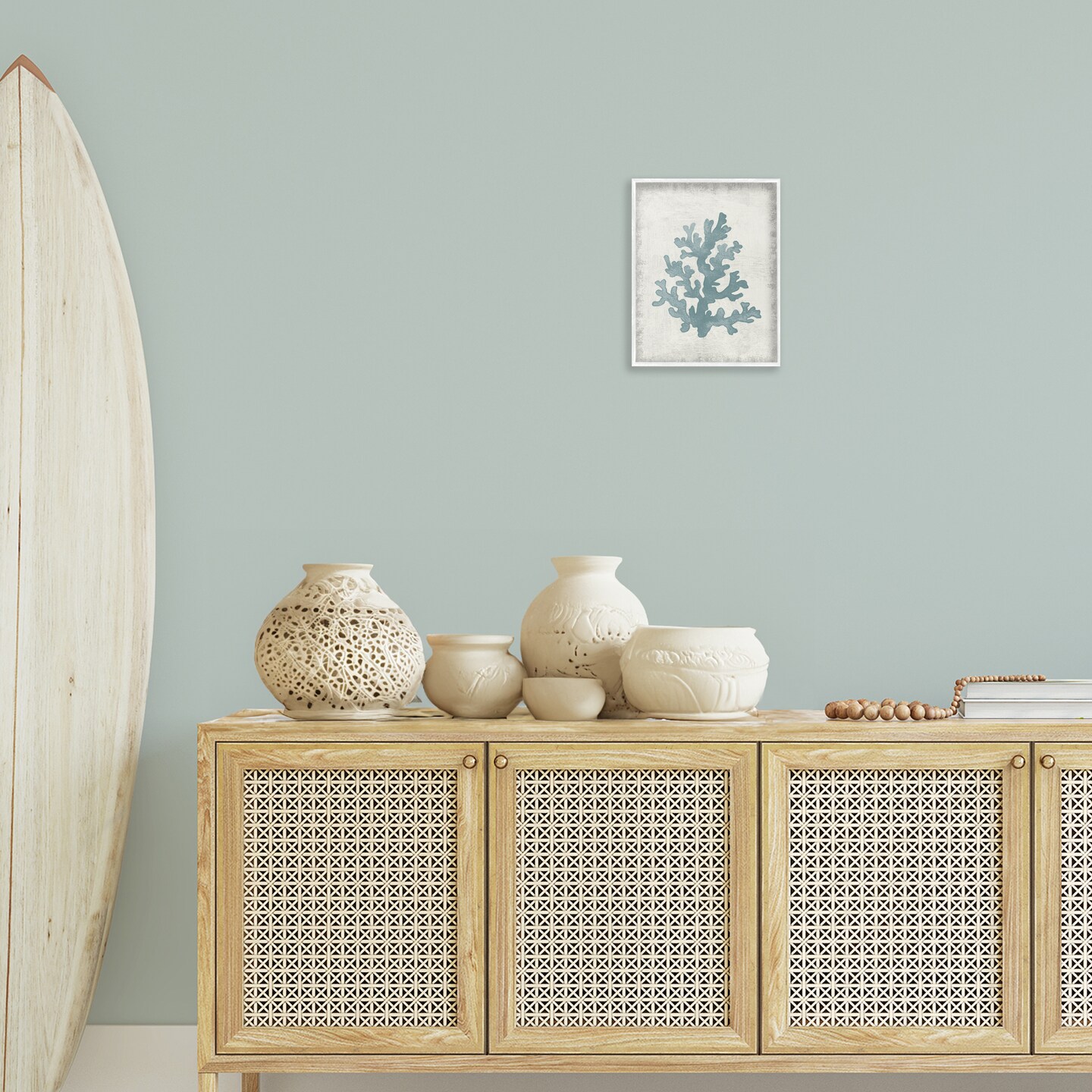 Stupell Industries Blue Coral Form Framed Giclee Wall Art Design by Conrad Knutsen