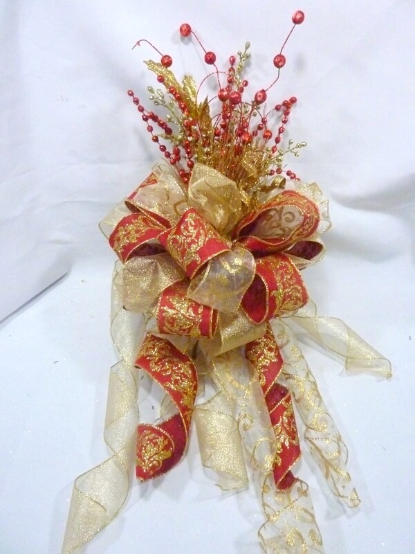 Red and Gold Ribbon Tree topper, Bow Tree Topper | MakerPlace by Michaels