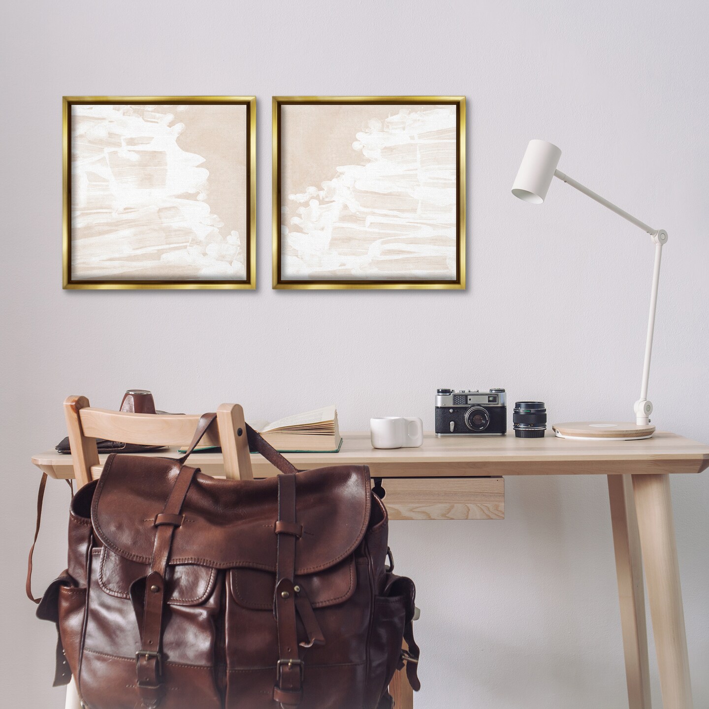 Stupell Industries Abstract Cream Layered Strokes 2 pc Framed Floater Canvas Wall Art Set Design by June Erica Vess